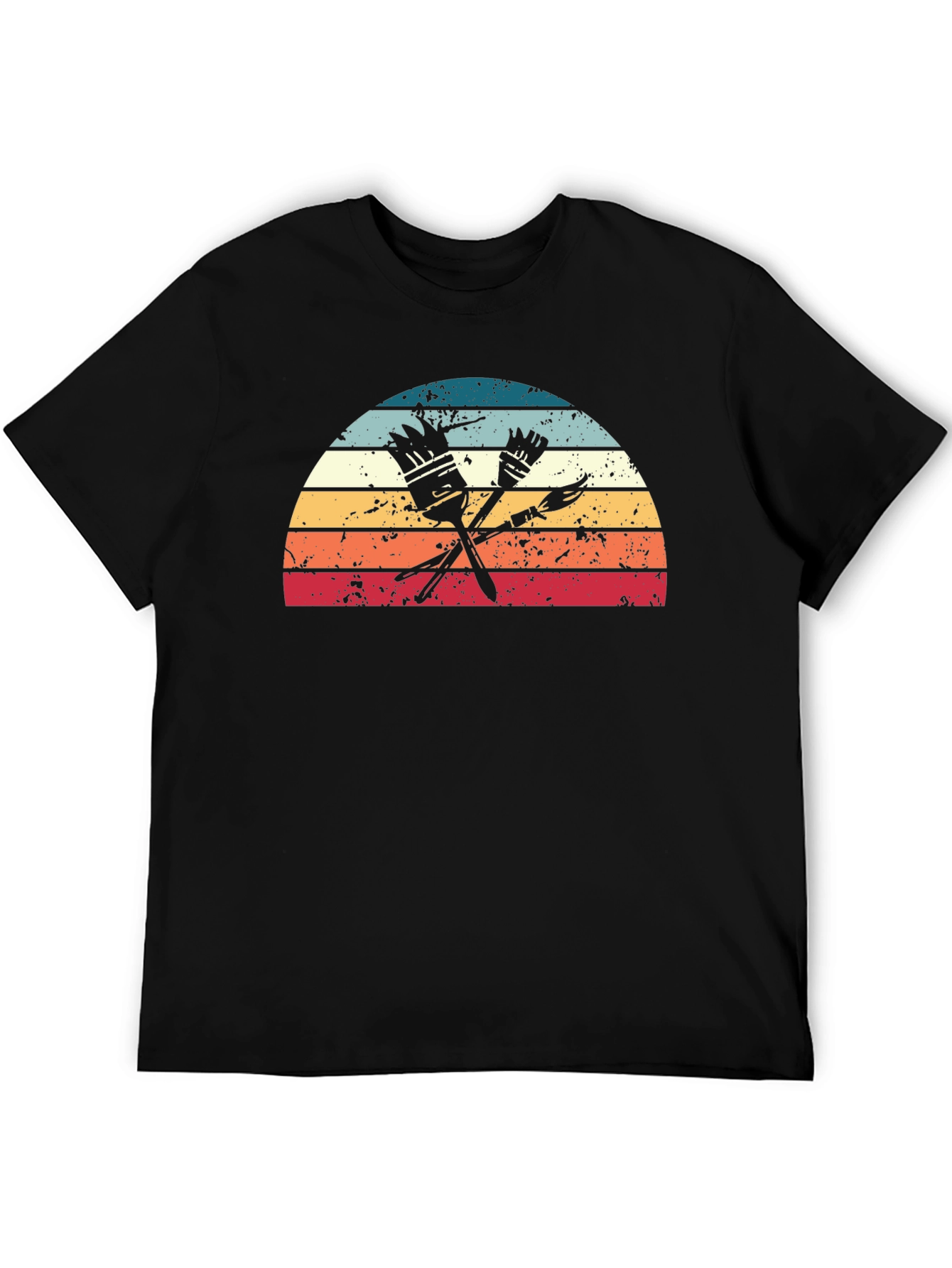 Retro Painter T-Shirt - Paint Brushes & Sunset Design