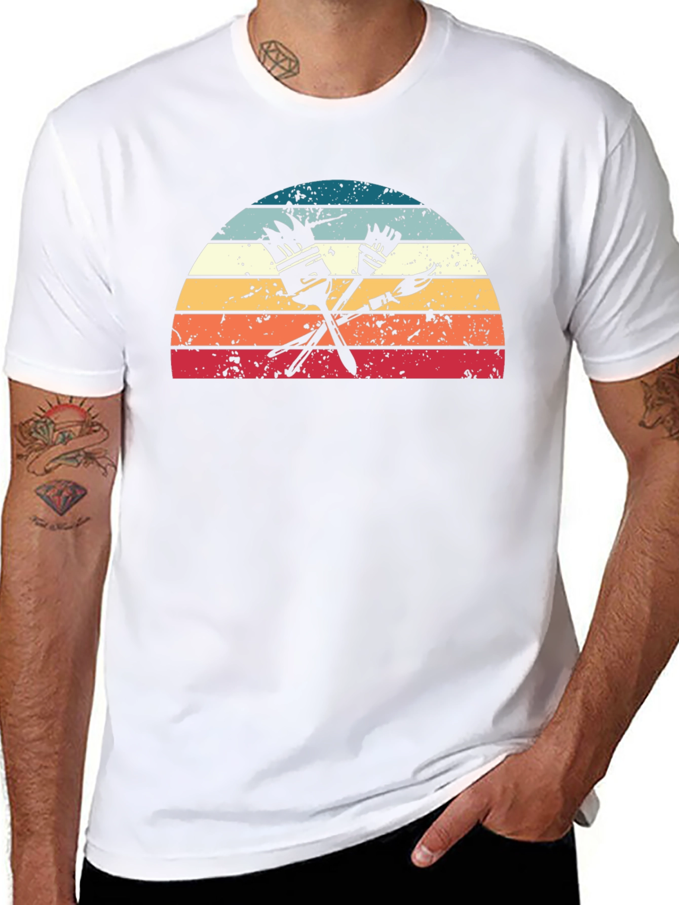 Retro Painter T-Shirt - Paint Brushes & Sunset Design
