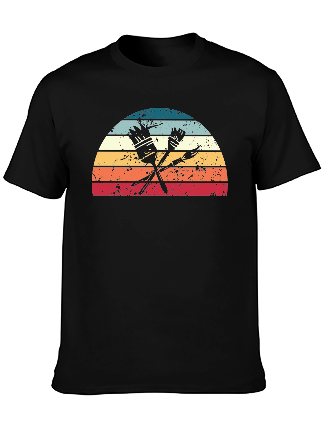 Retro Painter T-Shirt - Paint Brushes & Sunset Design