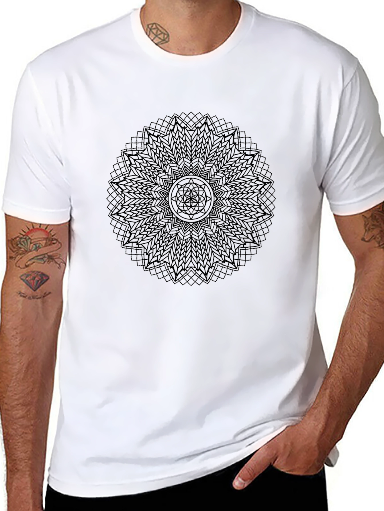 Black Mandala T-Shirt - Geometric Design