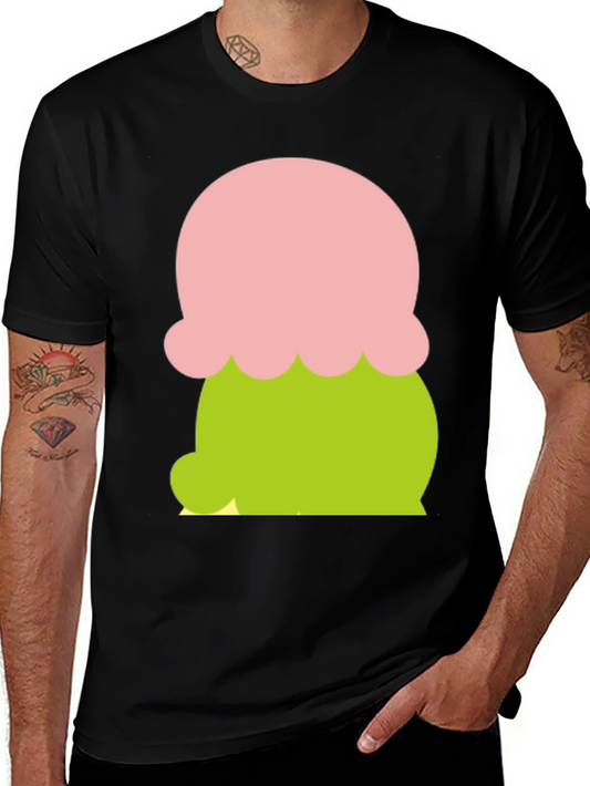 Fun Cartoon Ice Cream Graphic Tee - Black Cotton Blend