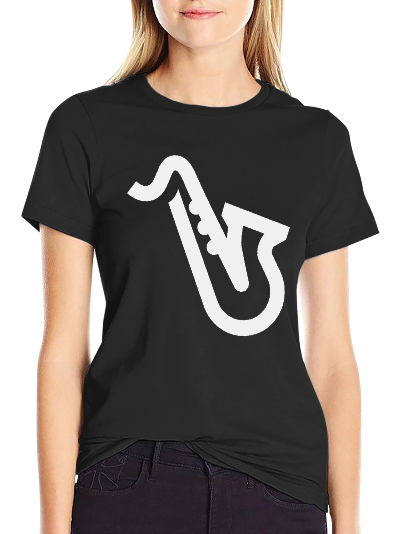 Saxophone Graphic Tee - Black Cotton T-Shirt