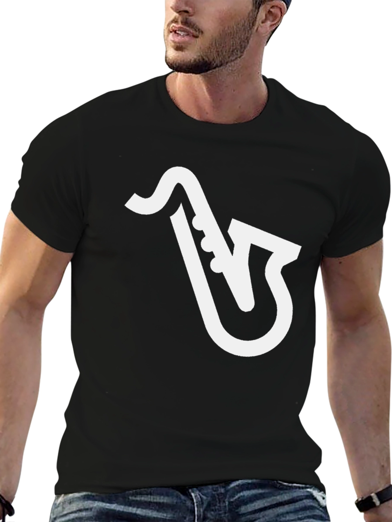 Saxophone Graphic Tee - Black Cotton T-Shirt