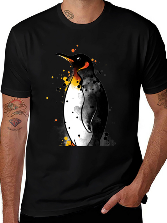 Penguin Watercolor Graphic Black T-Shirt