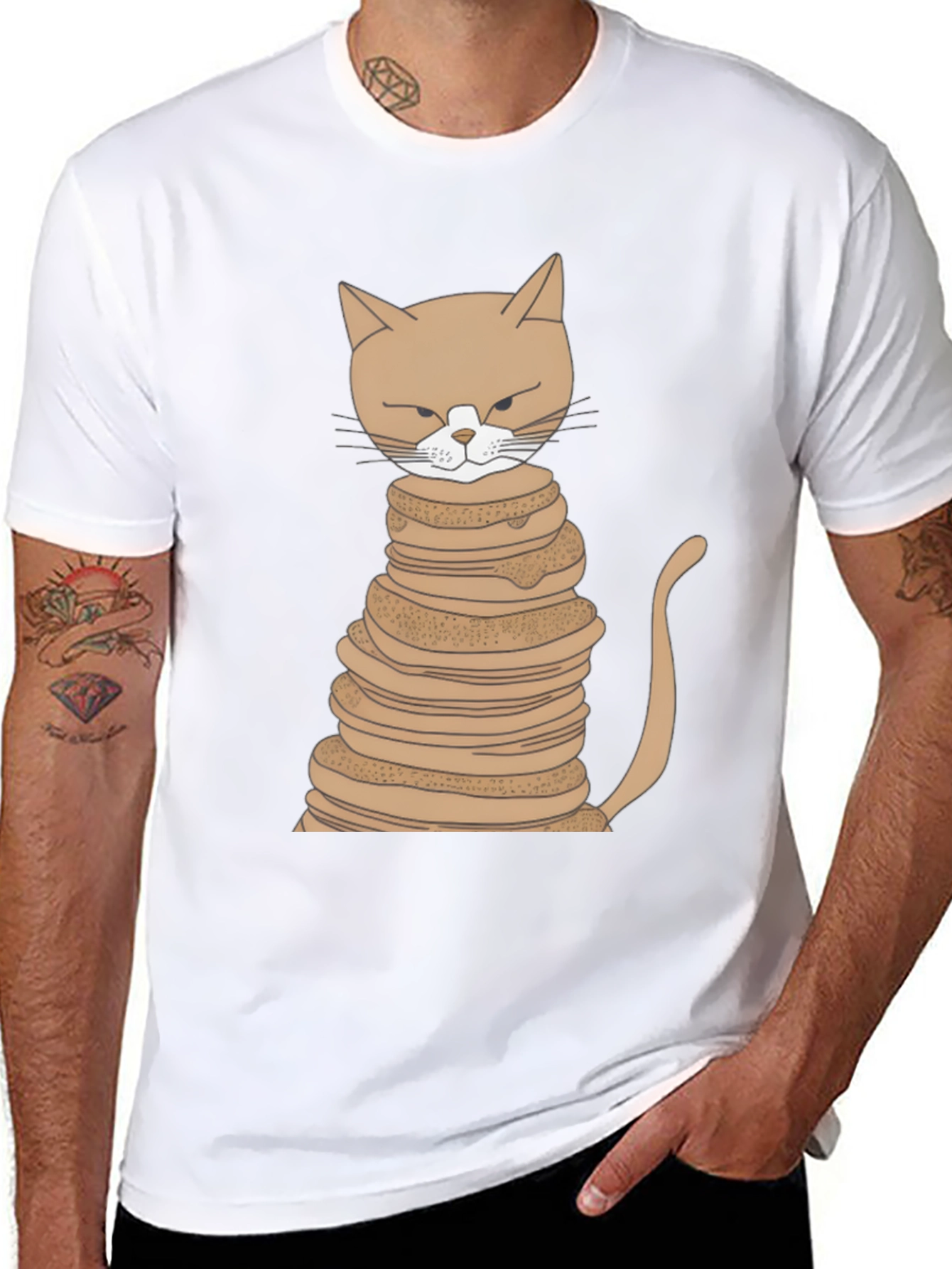 Cat Stack Pancakes T-Shirt - Novelty Tee