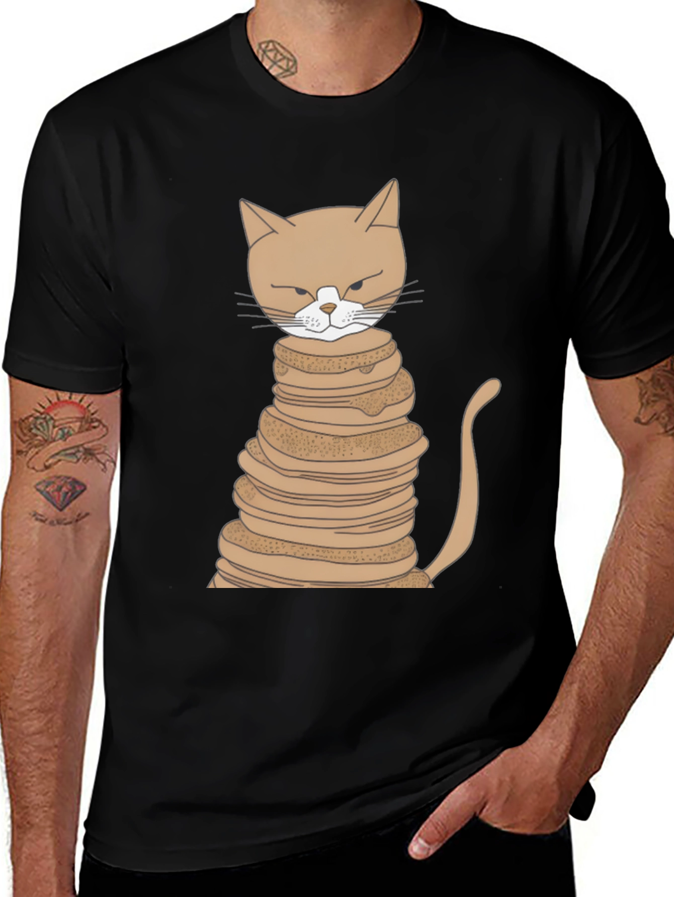 Cat Stack Pancakes T-Shirt - Novelty Tee