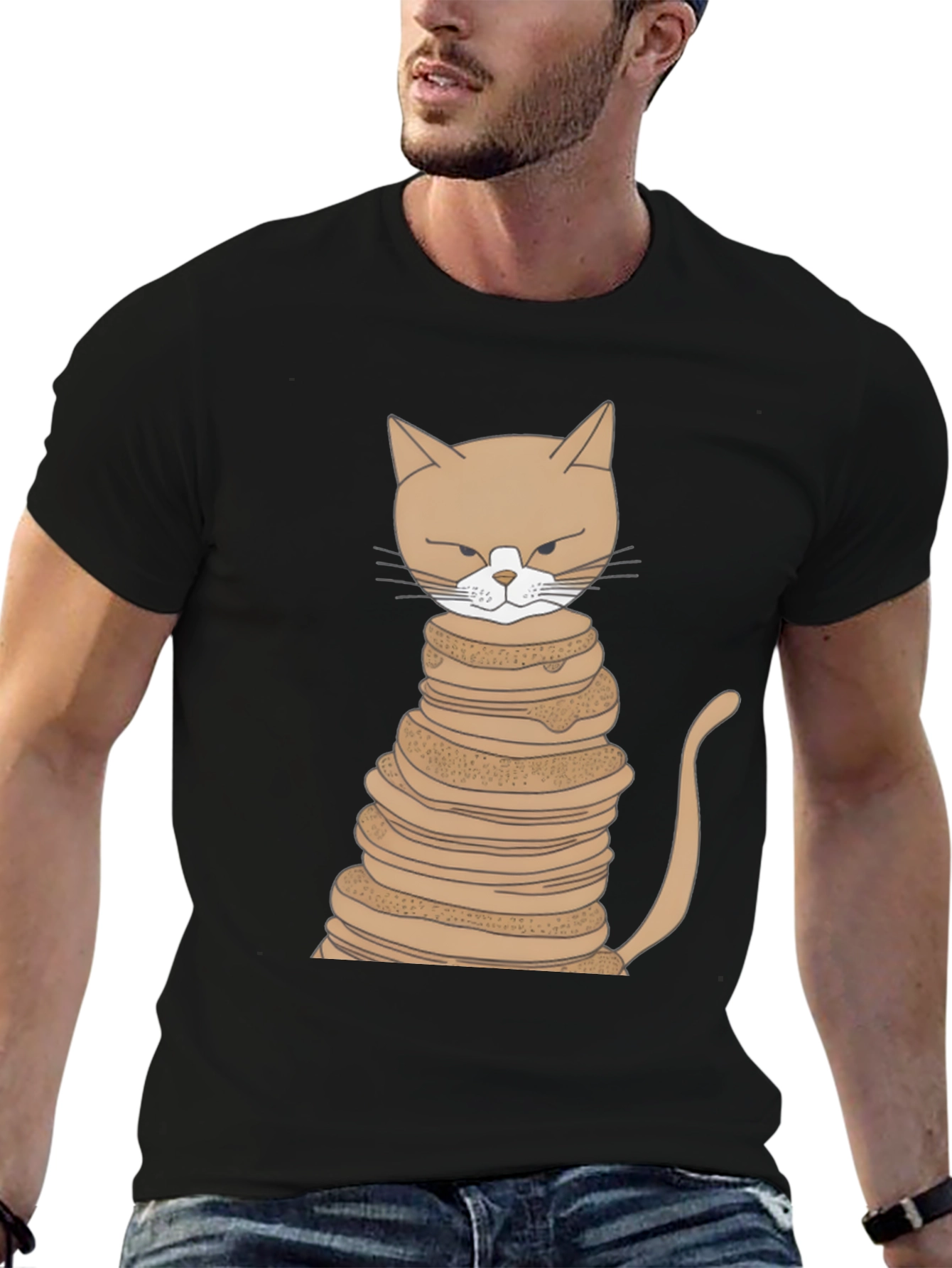 Cat Stack Pancakes T-Shirt - Novelty Tee