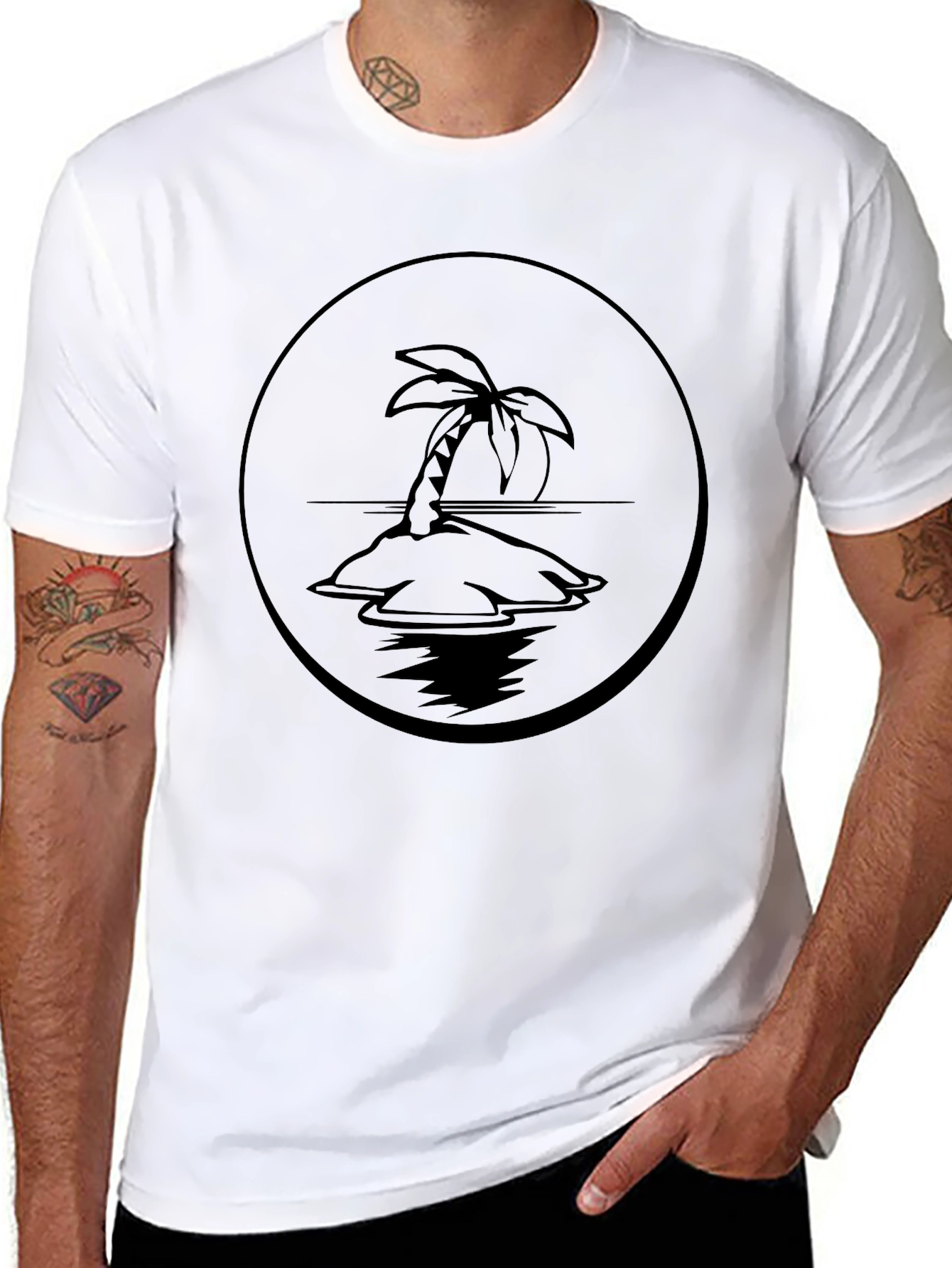 Island Palm Tree Graphic Tee - Black