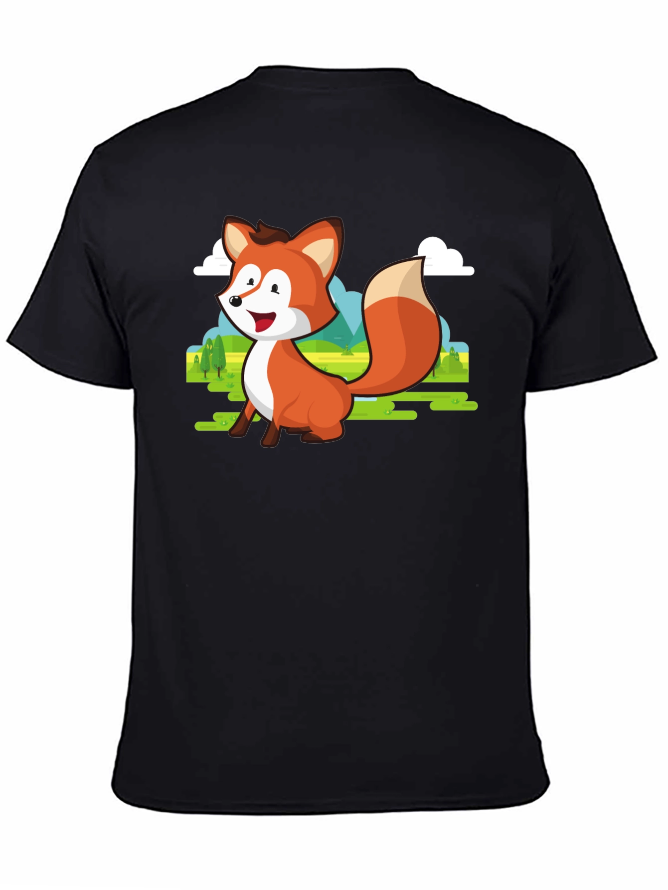 Cute Fox Cartoon T-Shirt - Mens Black Tee