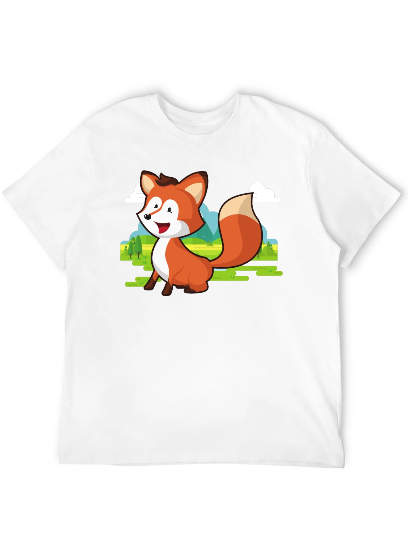 Cute Fox Cartoon T-Shirt - Mens Black Tee