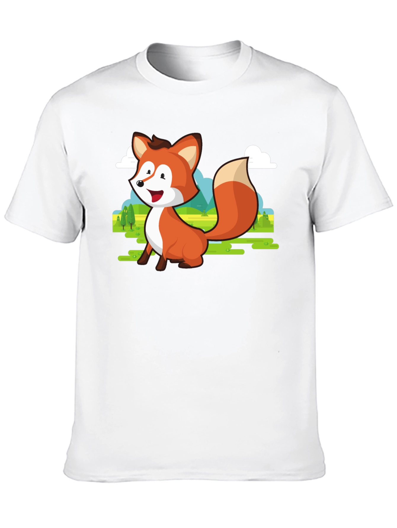 Cute Fox Cartoon T-Shirt - Mens Black Tee