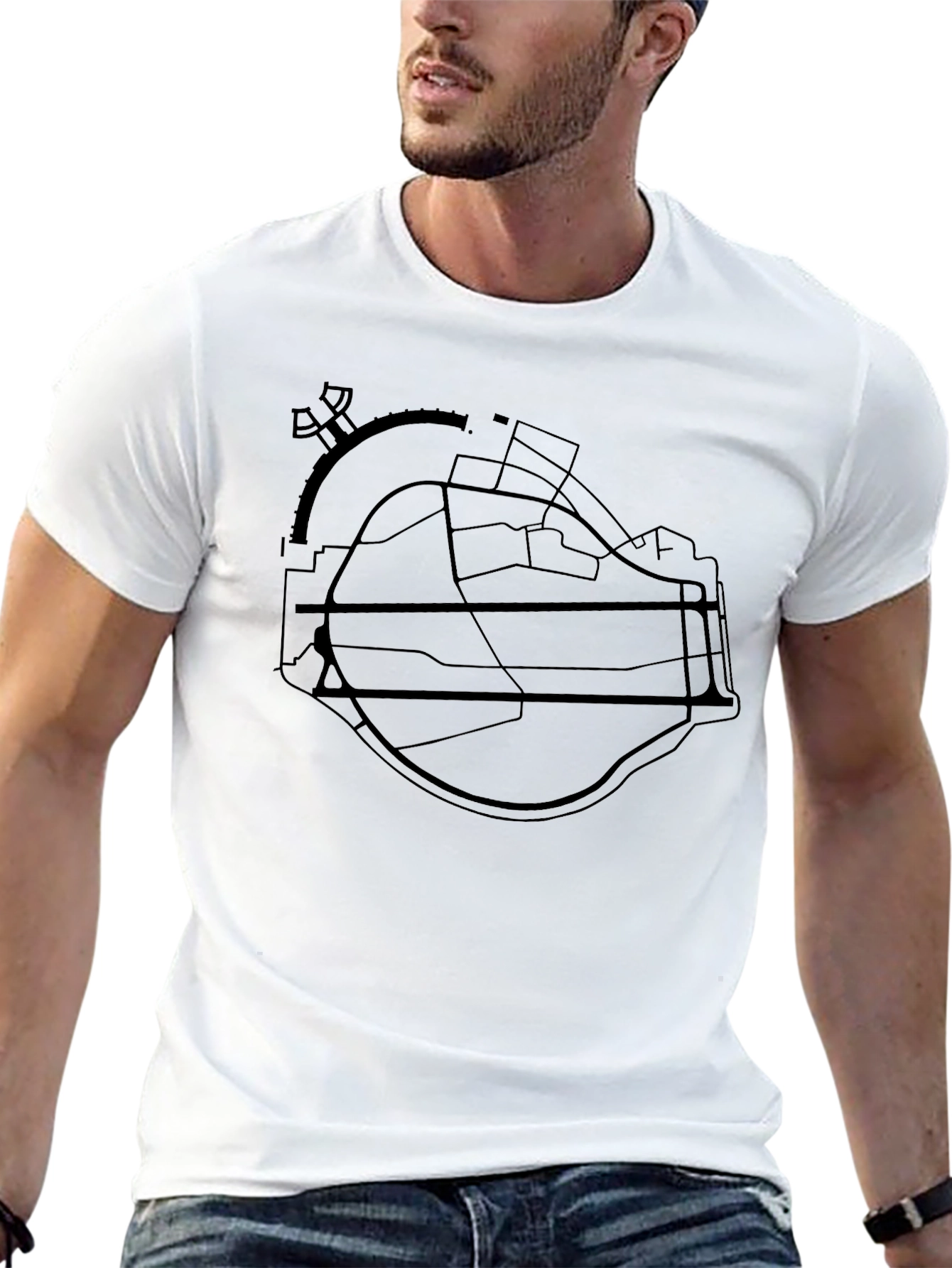 Airport Map Tee - Black Crew Neck