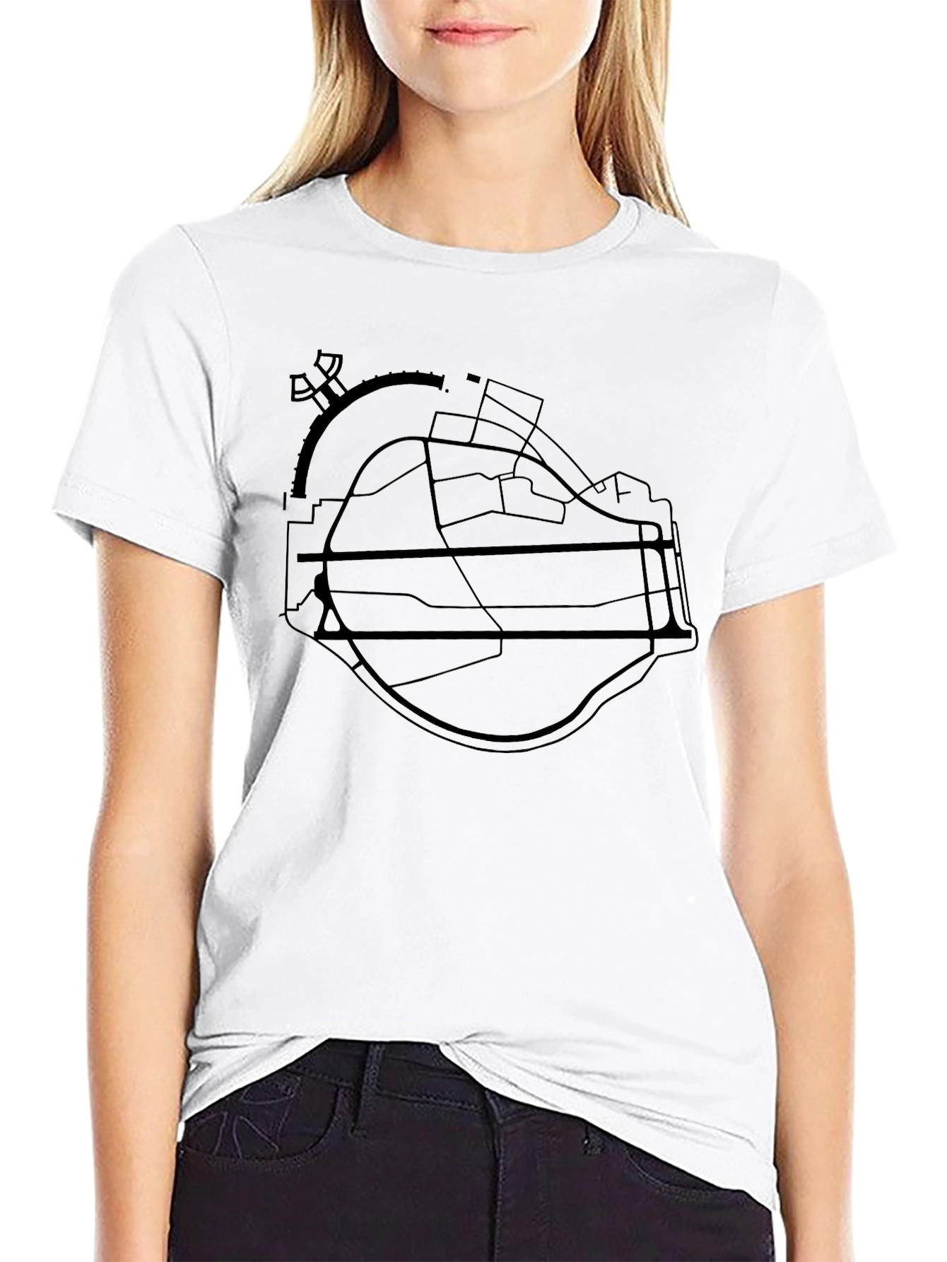 Airport Map Tee - Black Crew Neck