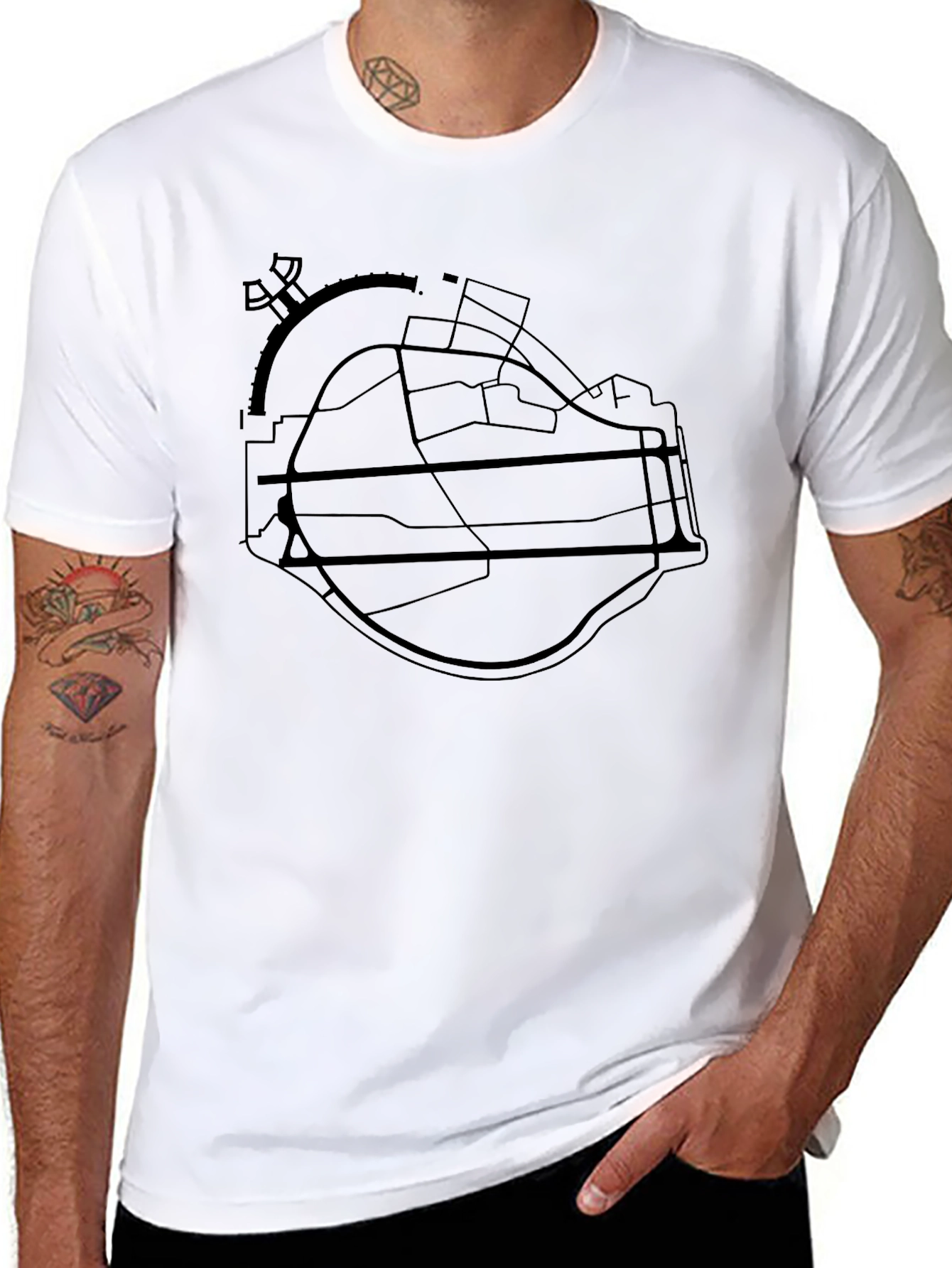 Airport Map Tee - Black Crew Neck