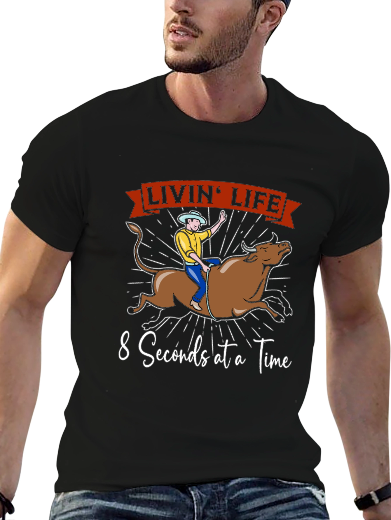 Livin Life Bull Riding Graphic T-Shirt