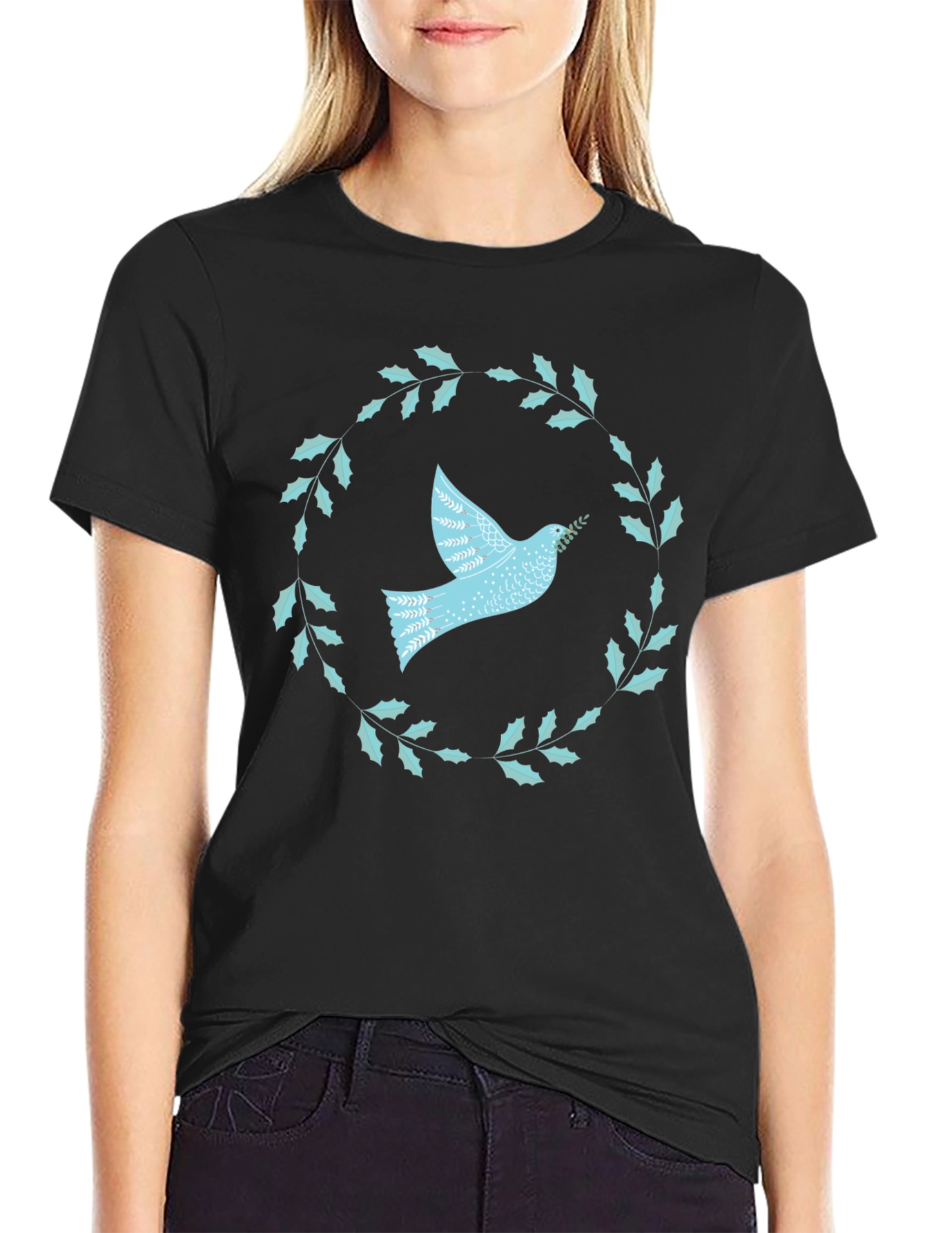 Dove & Laurel Wreath Graphic Tee - Black