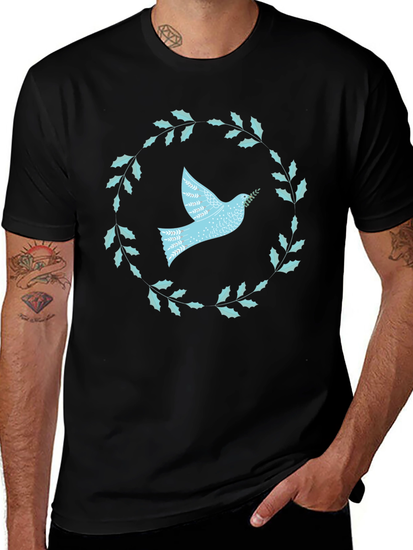 Dove & Laurel Wreath Graphic Tee - Black