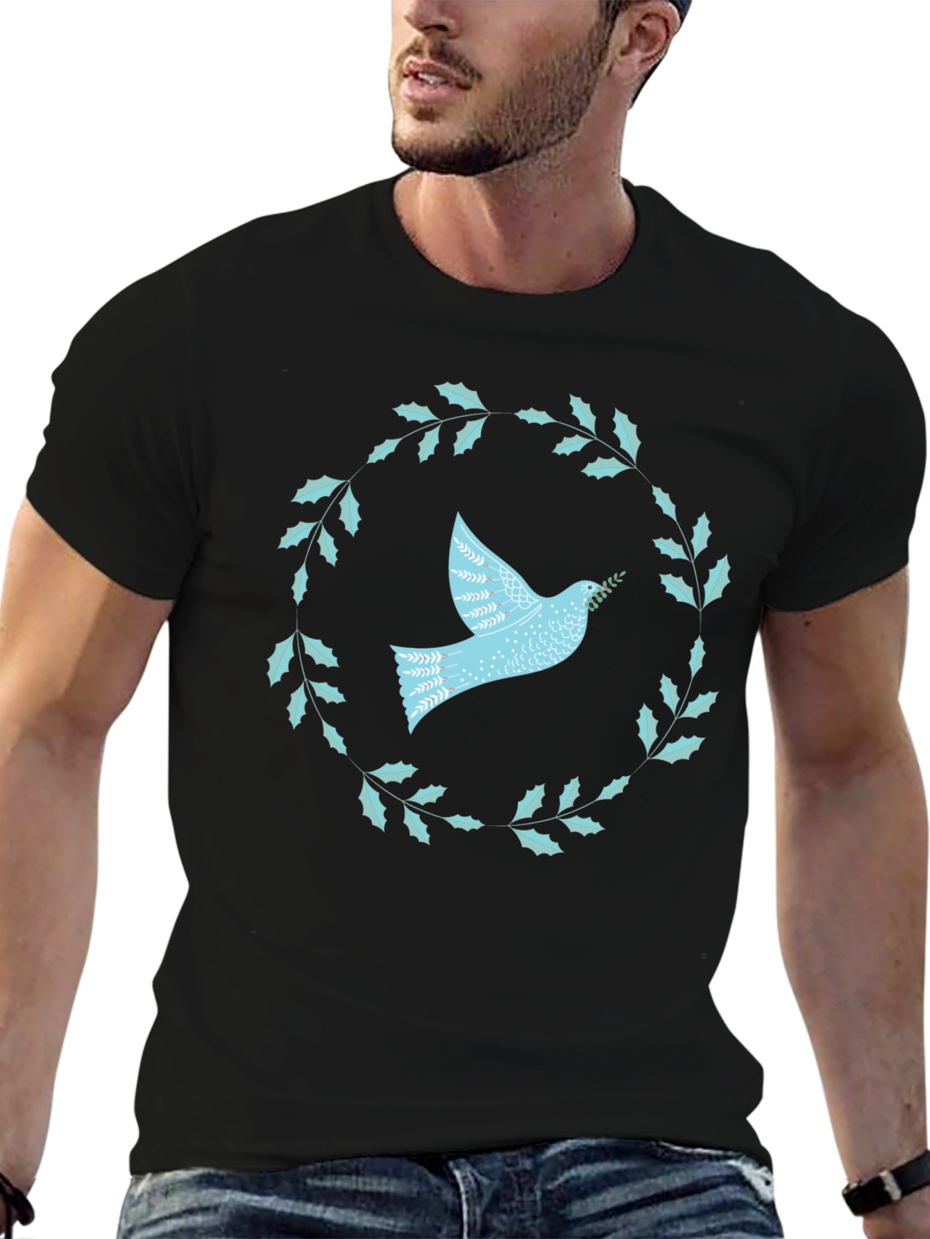 Dove & Laurel Wreath Graphic Tee - Black