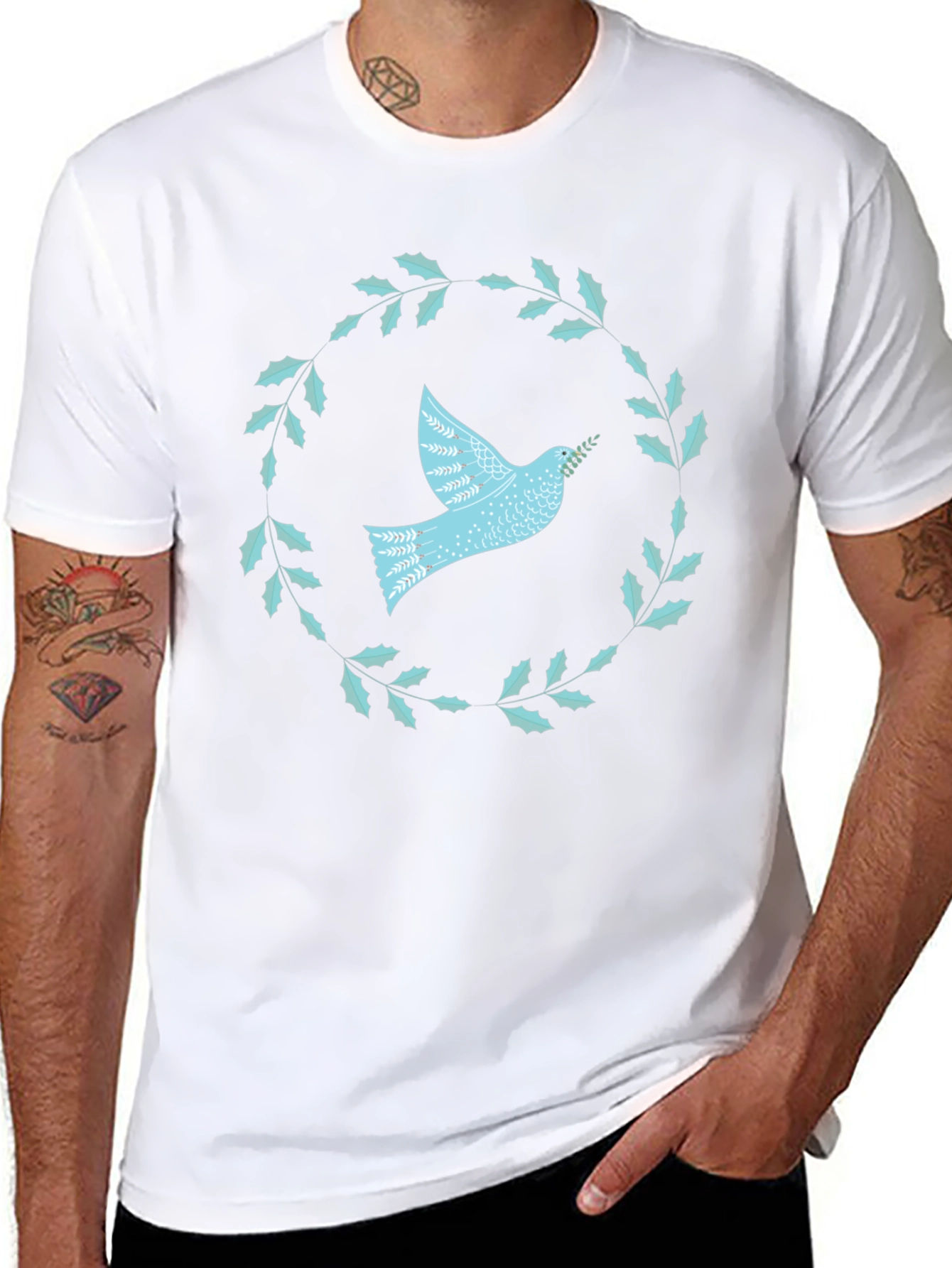Dove & Laurel Wreath Graphic Tee - Black