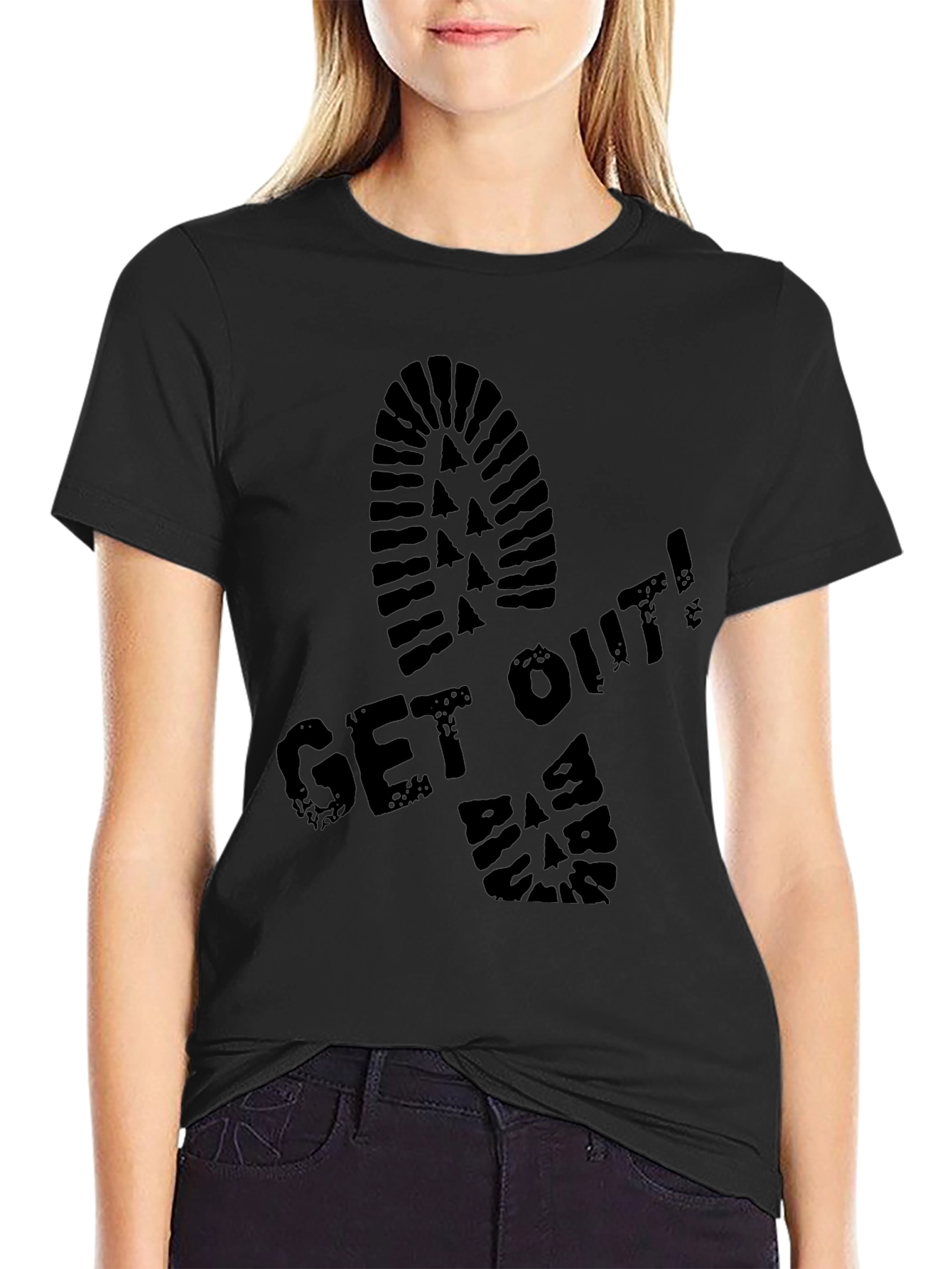 Get Out! Graphic Print Crew Neck T-Shirt