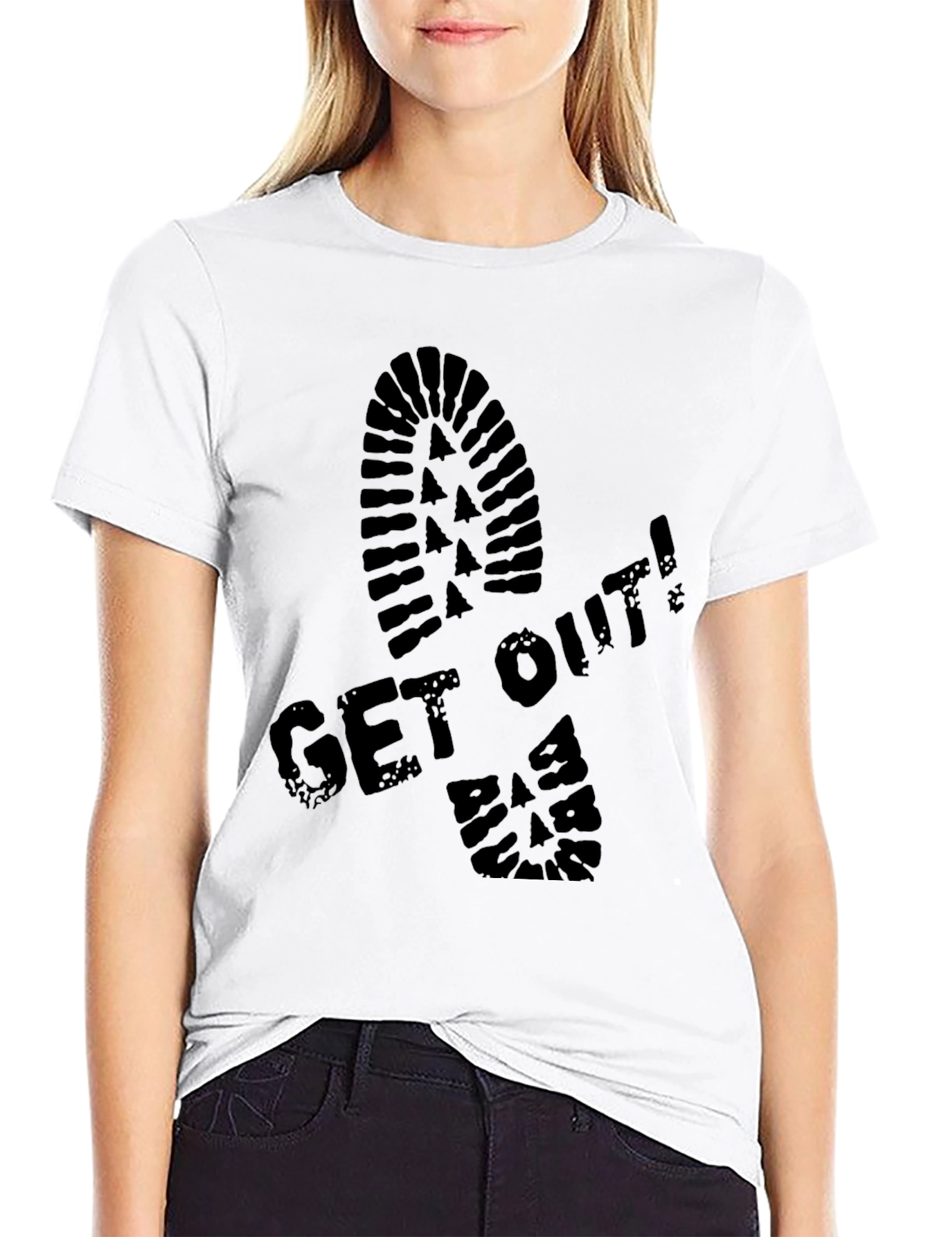 Get Out! Graphic Print Crew Neck T-Shirt