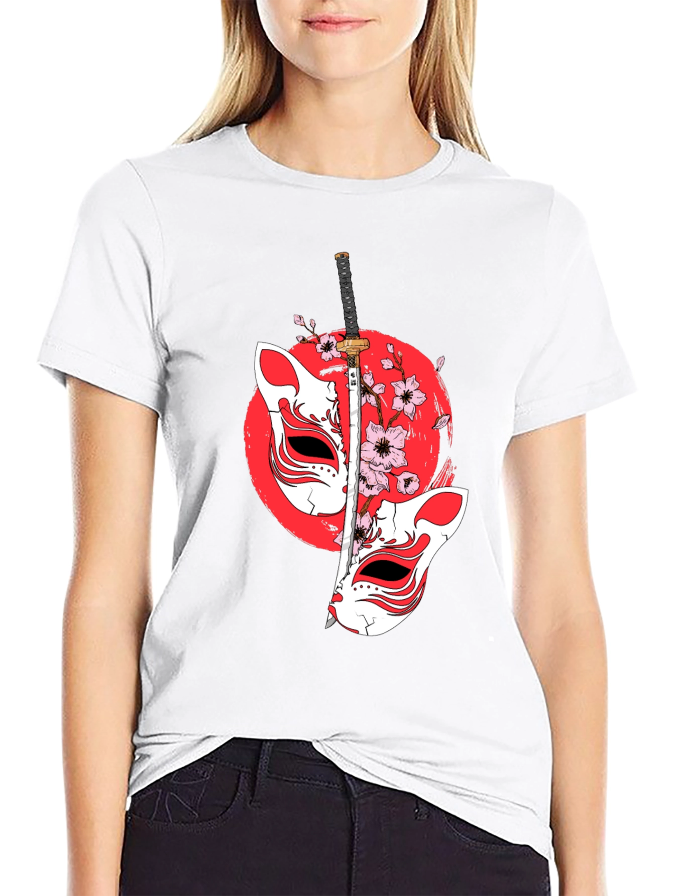 Japanese Fox Mask Katana T-Shirt - Unique Design