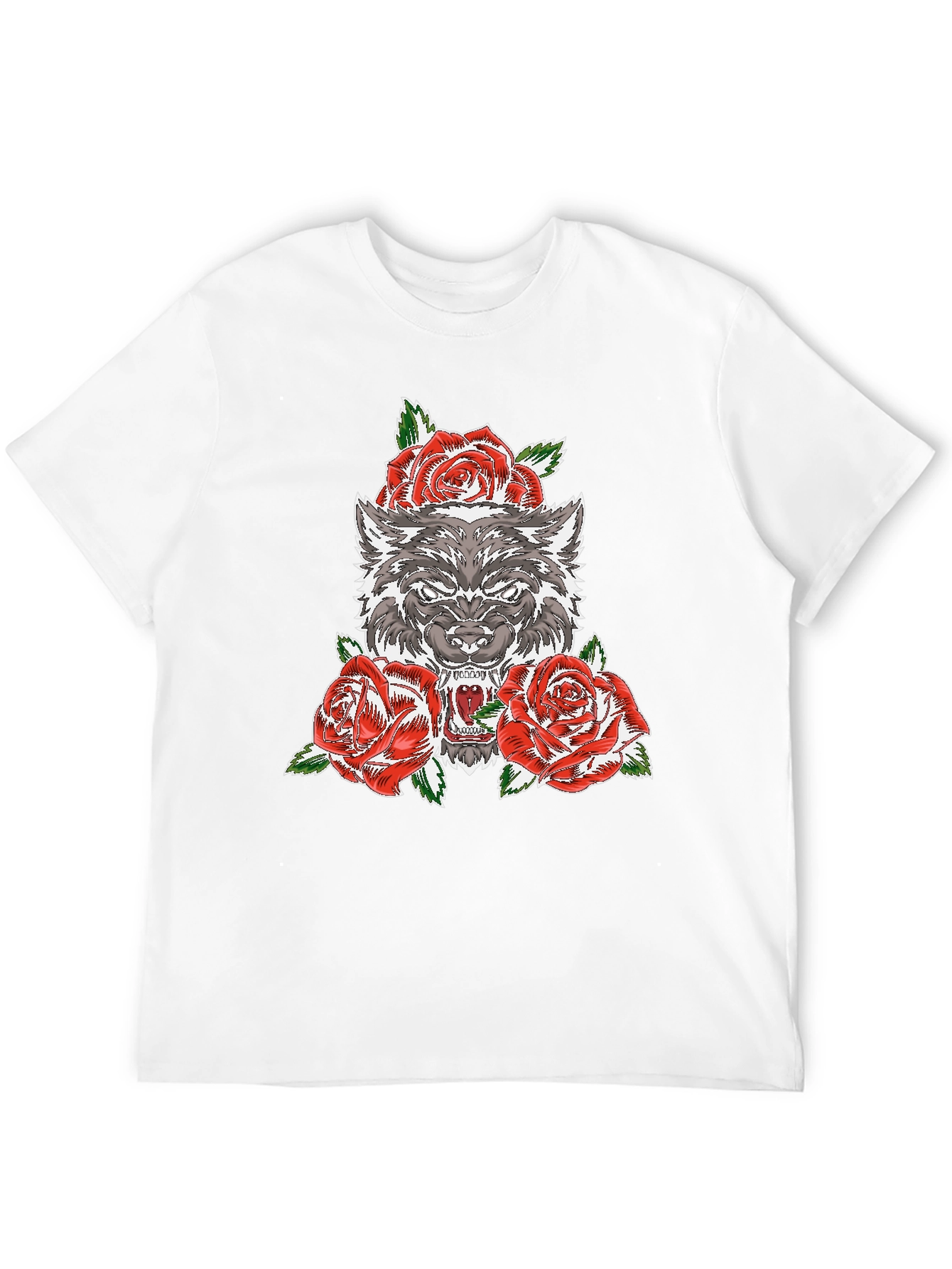 Wolf and Roses Graphic T-Shirt - Black