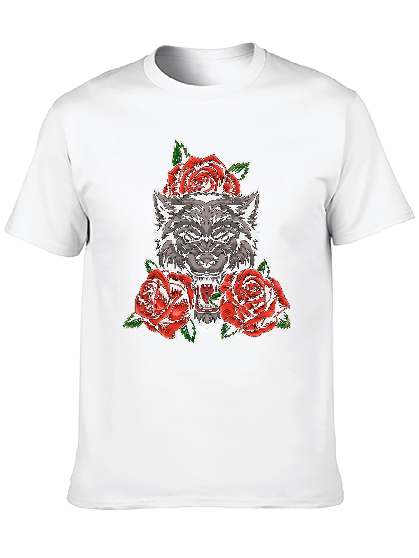Wolf and Roses Graphic T-Shirt - Black