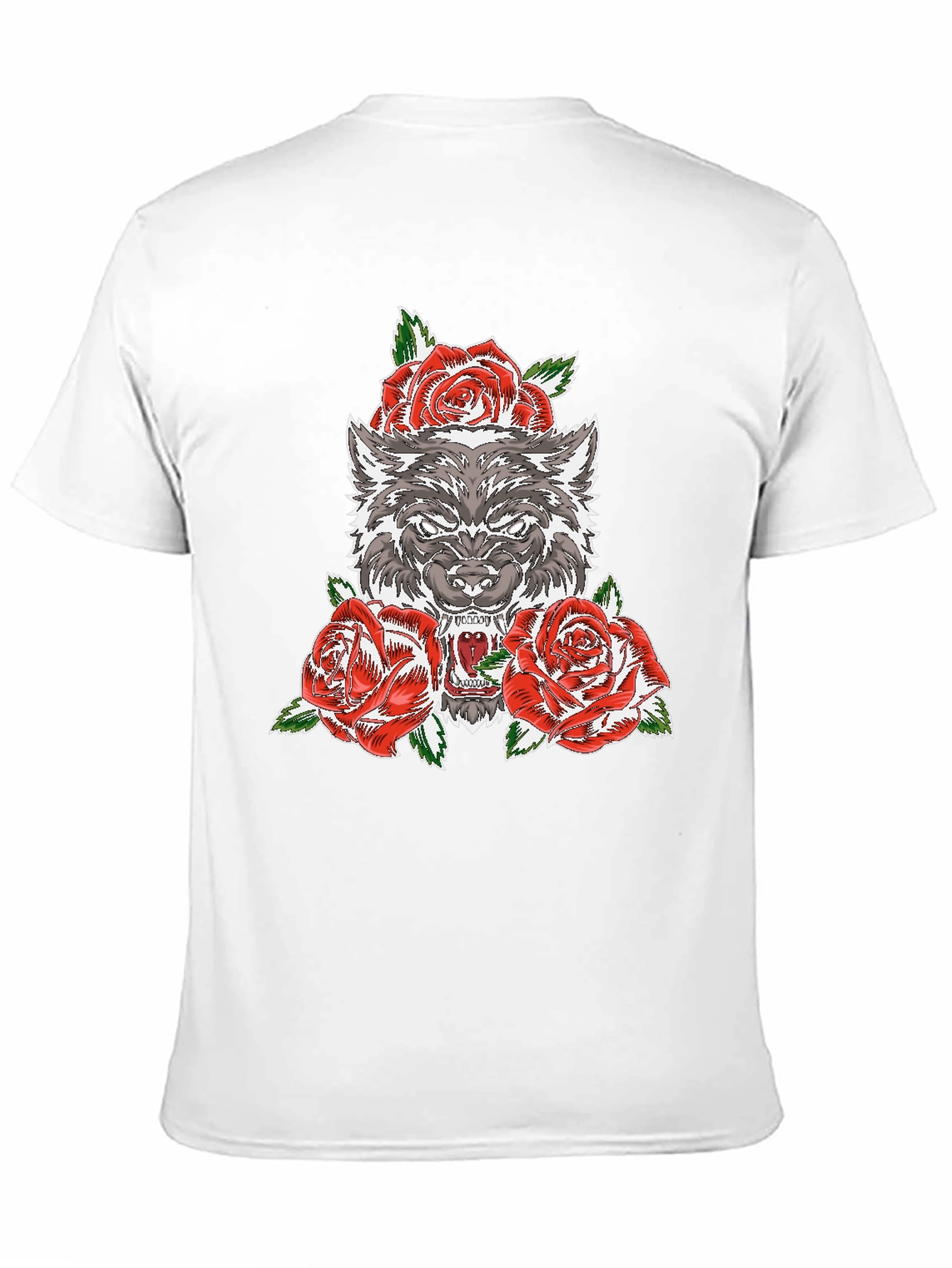 Wolf and Roses Graphic T-Shirt - Black
