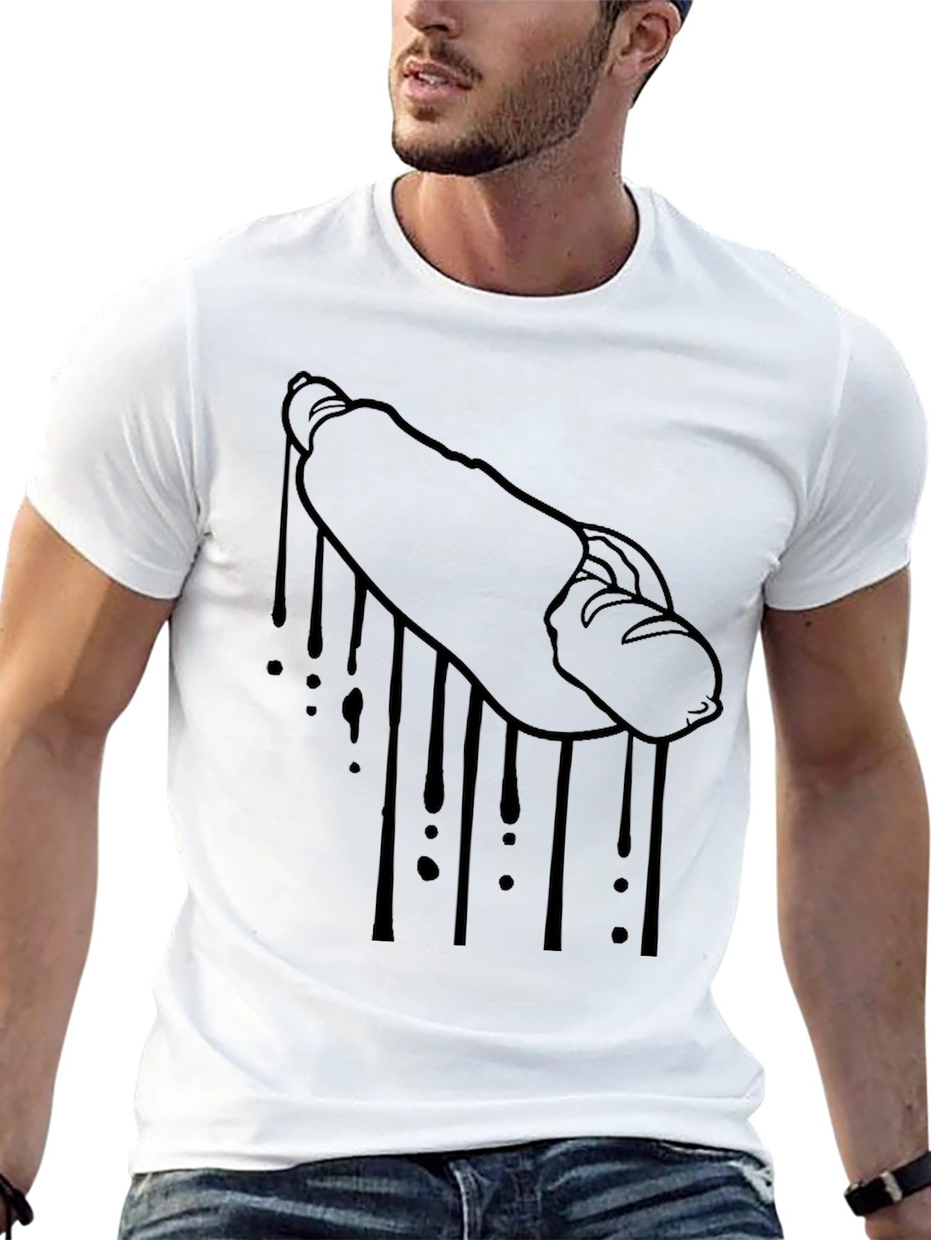 Hot Dog Drip Graphic Tee - Black Cotton T-Shirt