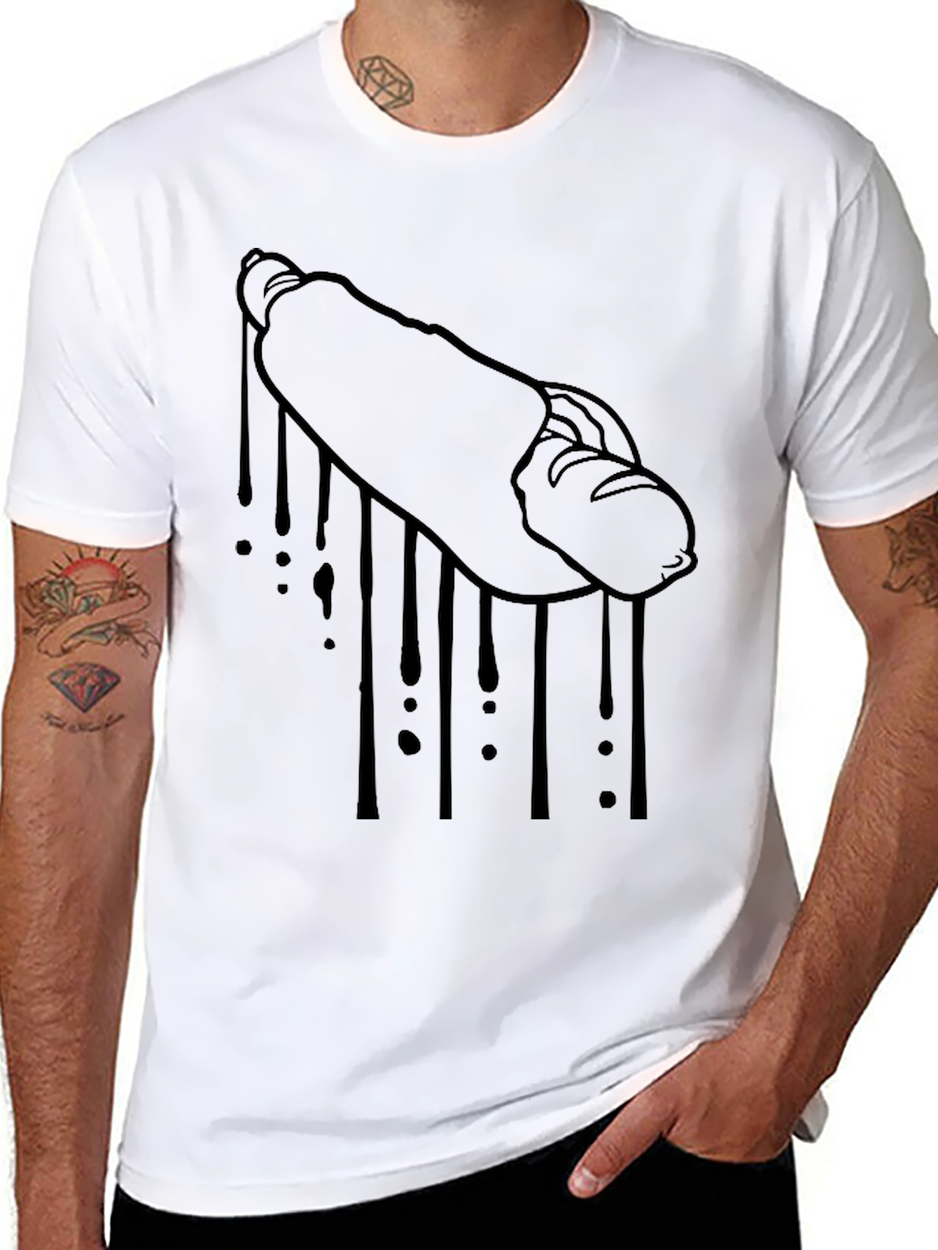 Hot Dog Drip Graphic Tee - Black Cotton T-Shirt