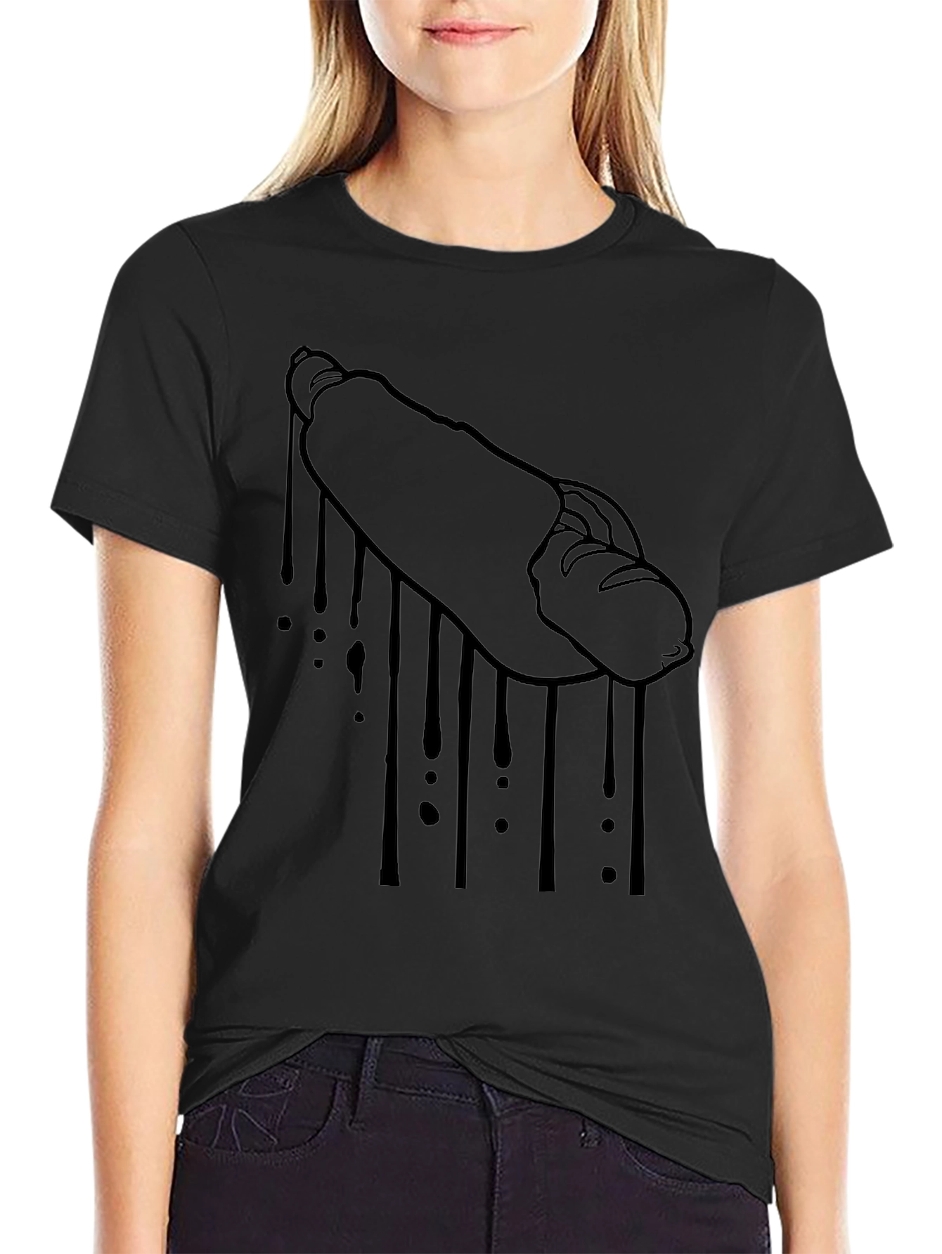 Hot Dog Drip Graphic Tee - Black Cotton T-Shirt