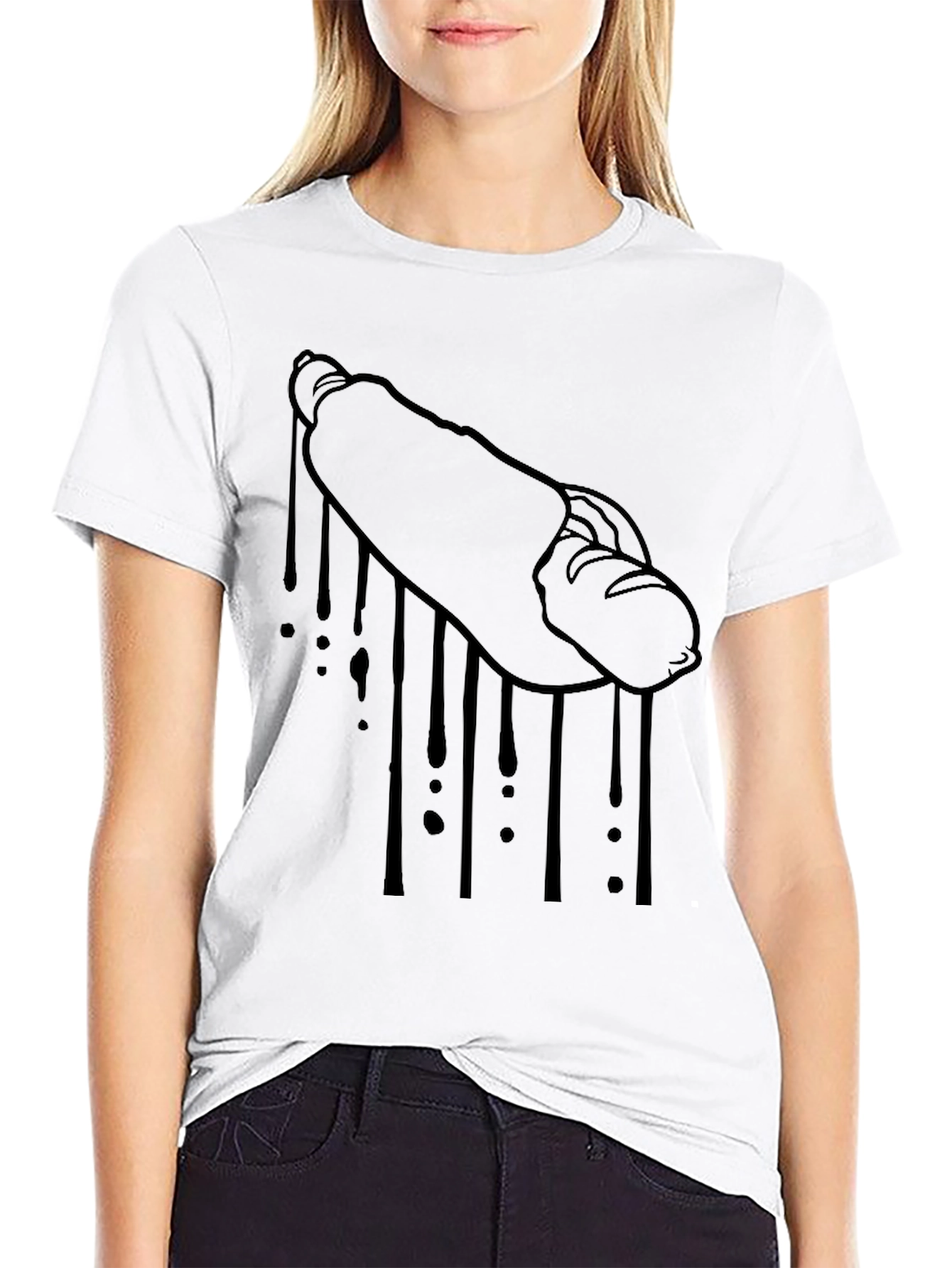 Hot Dog Drip Graphic Tee - Black Cotton T-Shirt