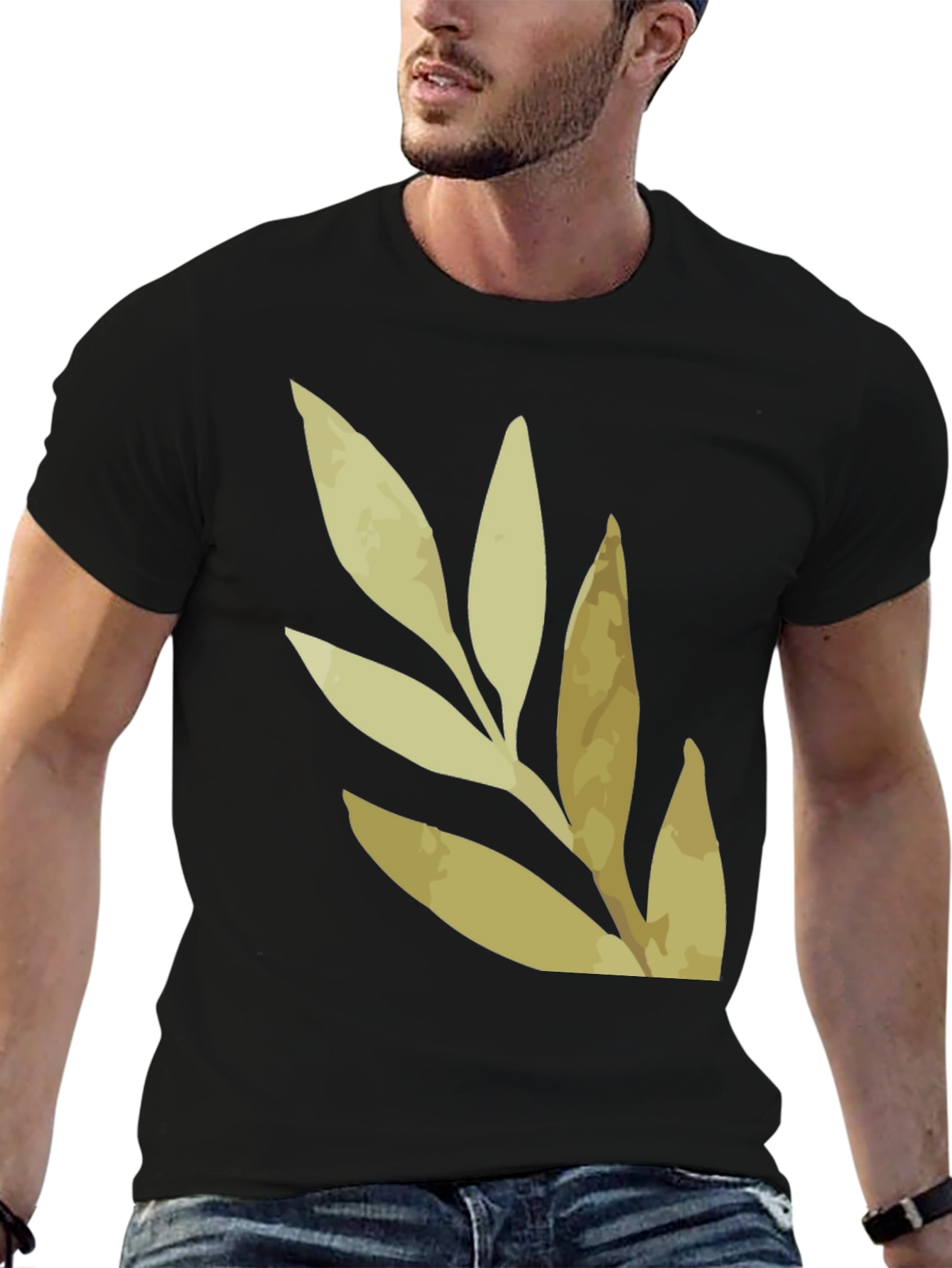 Botanical Leaf Print Black T-Shirt