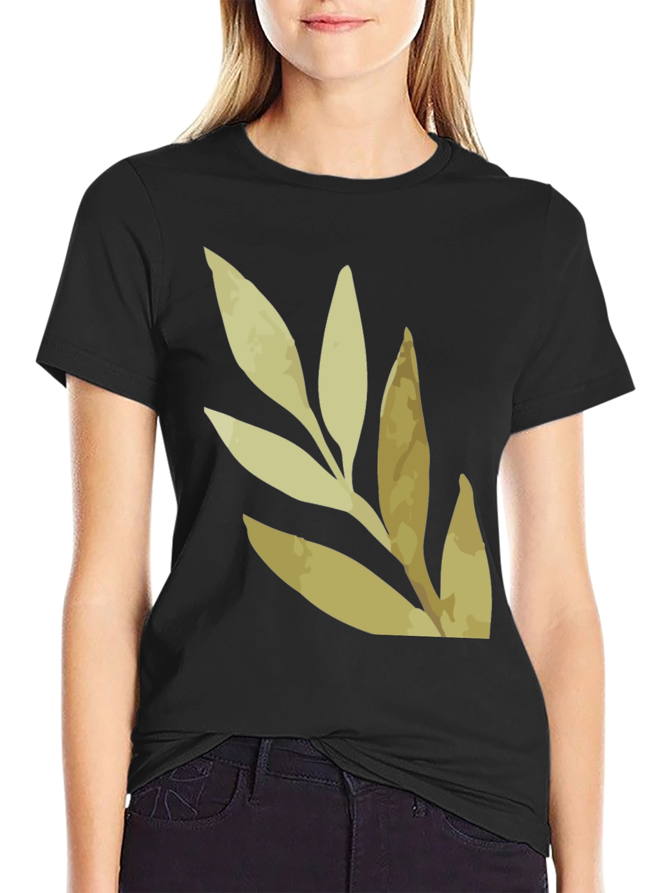 Botanical Leaf Print Black T-Shirt