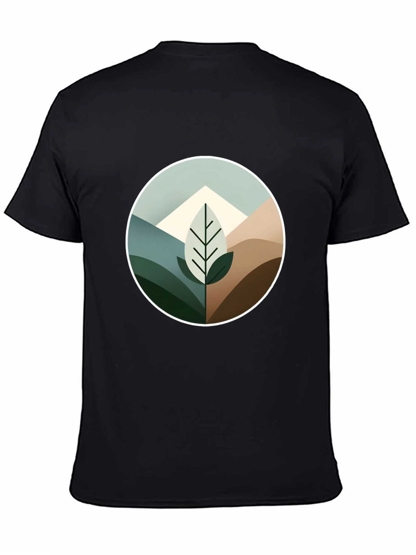 Geometric Mountain Leaf Graphic Tee - Black