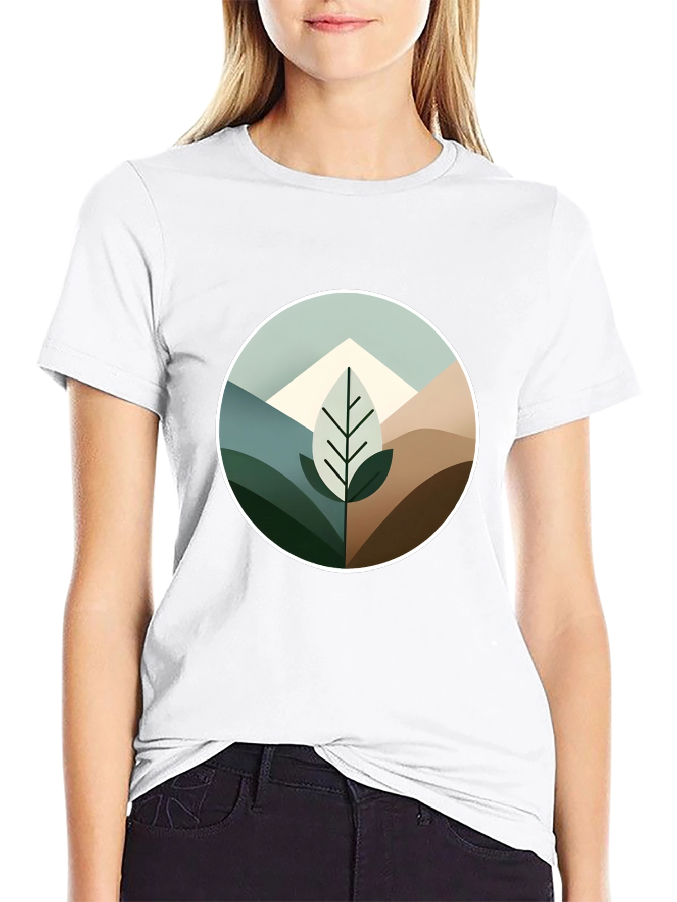 Geometric Mountain Leaf Graphic Tee - Black