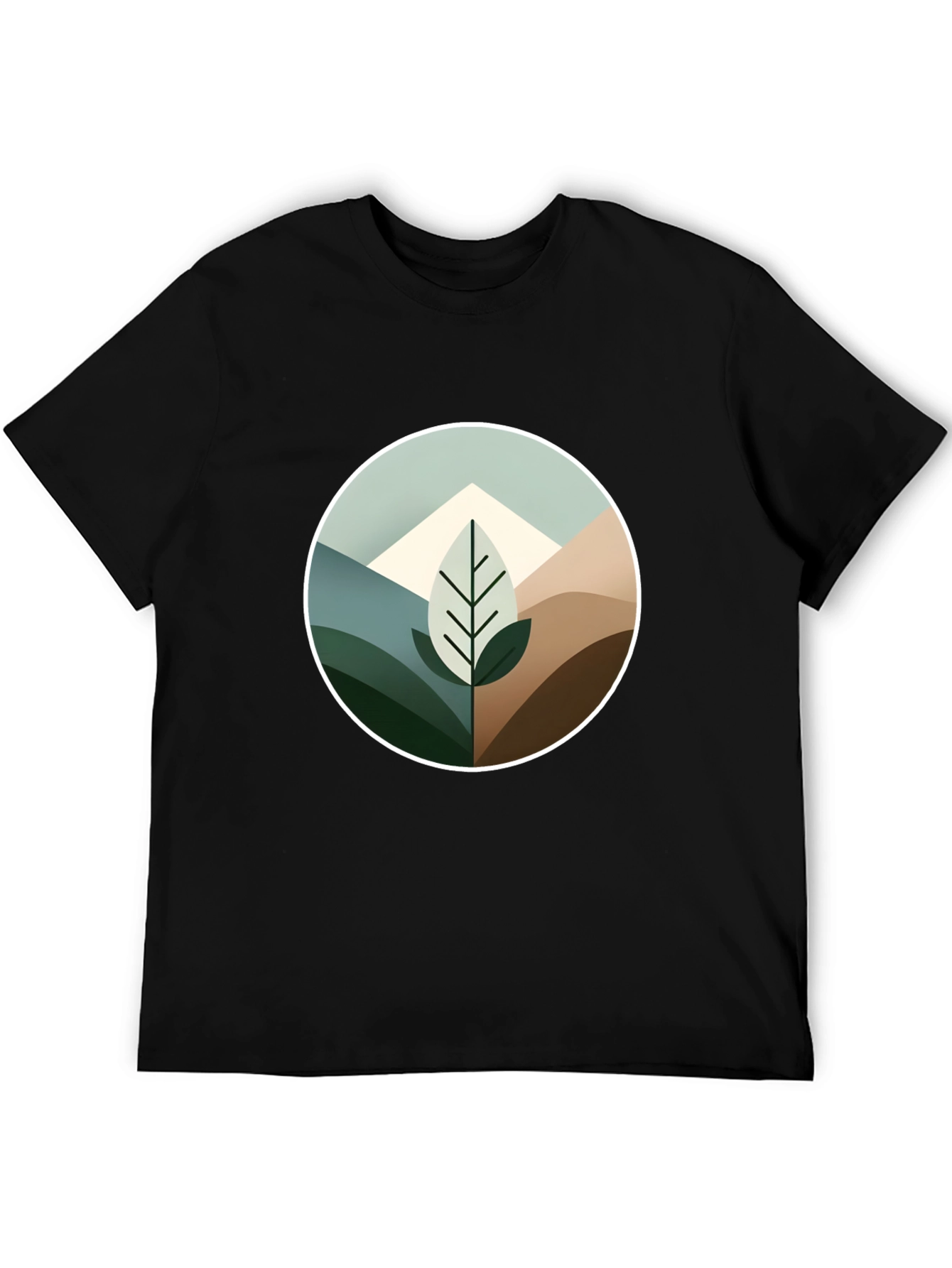 Geometric Mountain Leaf Graphic Tee - Black