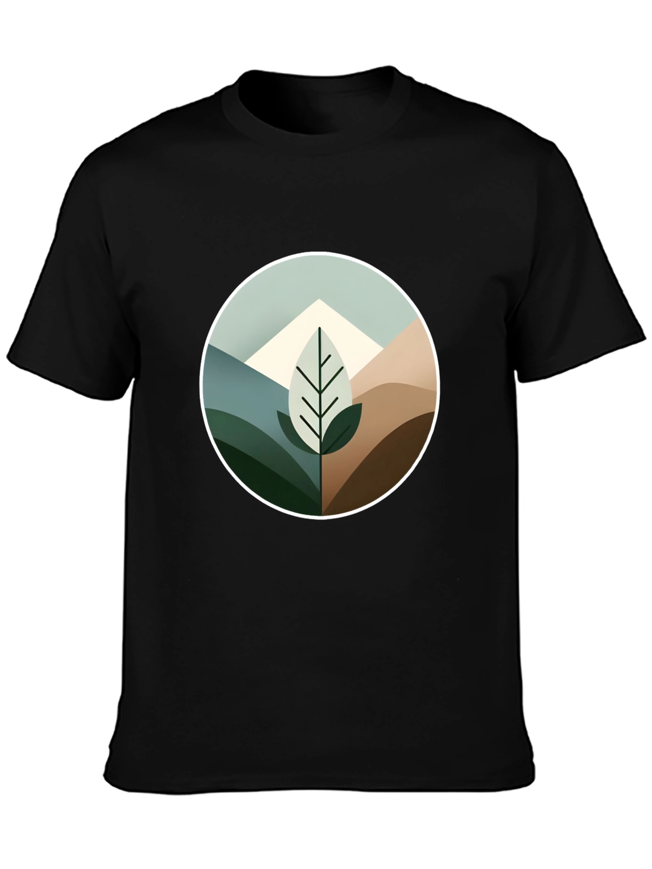 Geometric Mountain Leaf Graphic Tee - Black