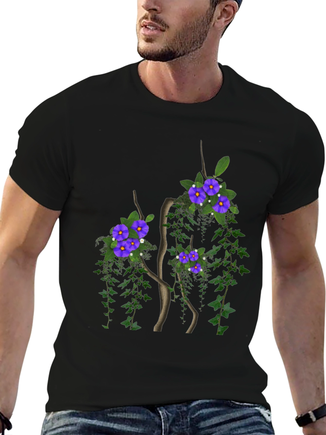 Floral Tree Graphic Black T-Shirt