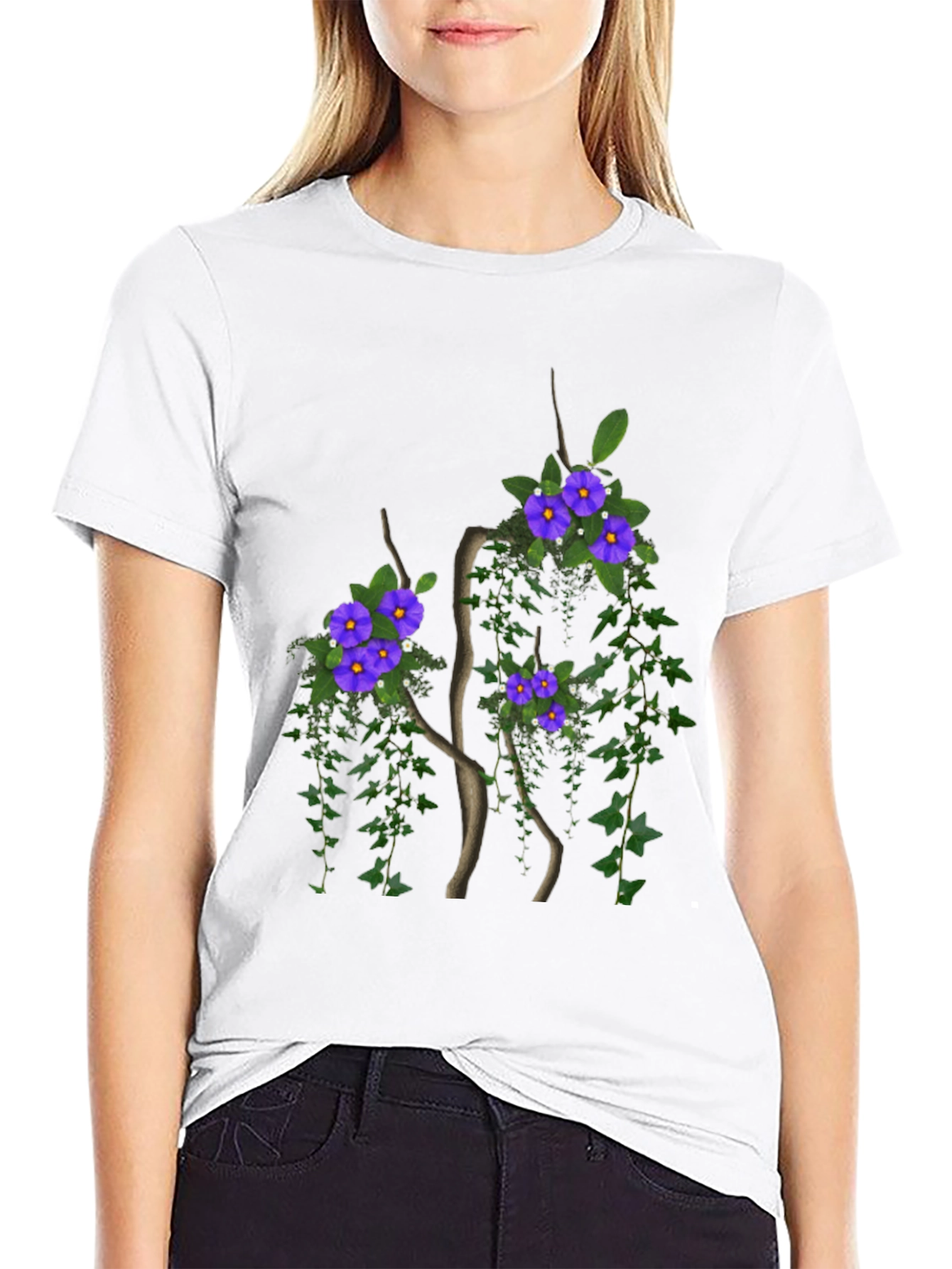 Floral Tree Graphic Black T-Shirt