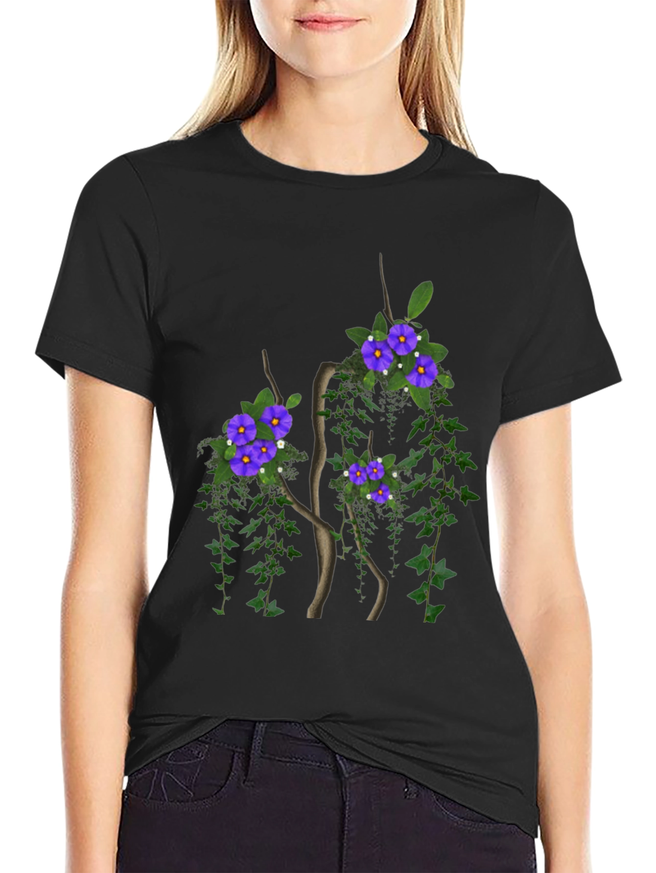 Floral Tree Graphic Black T-Shirt