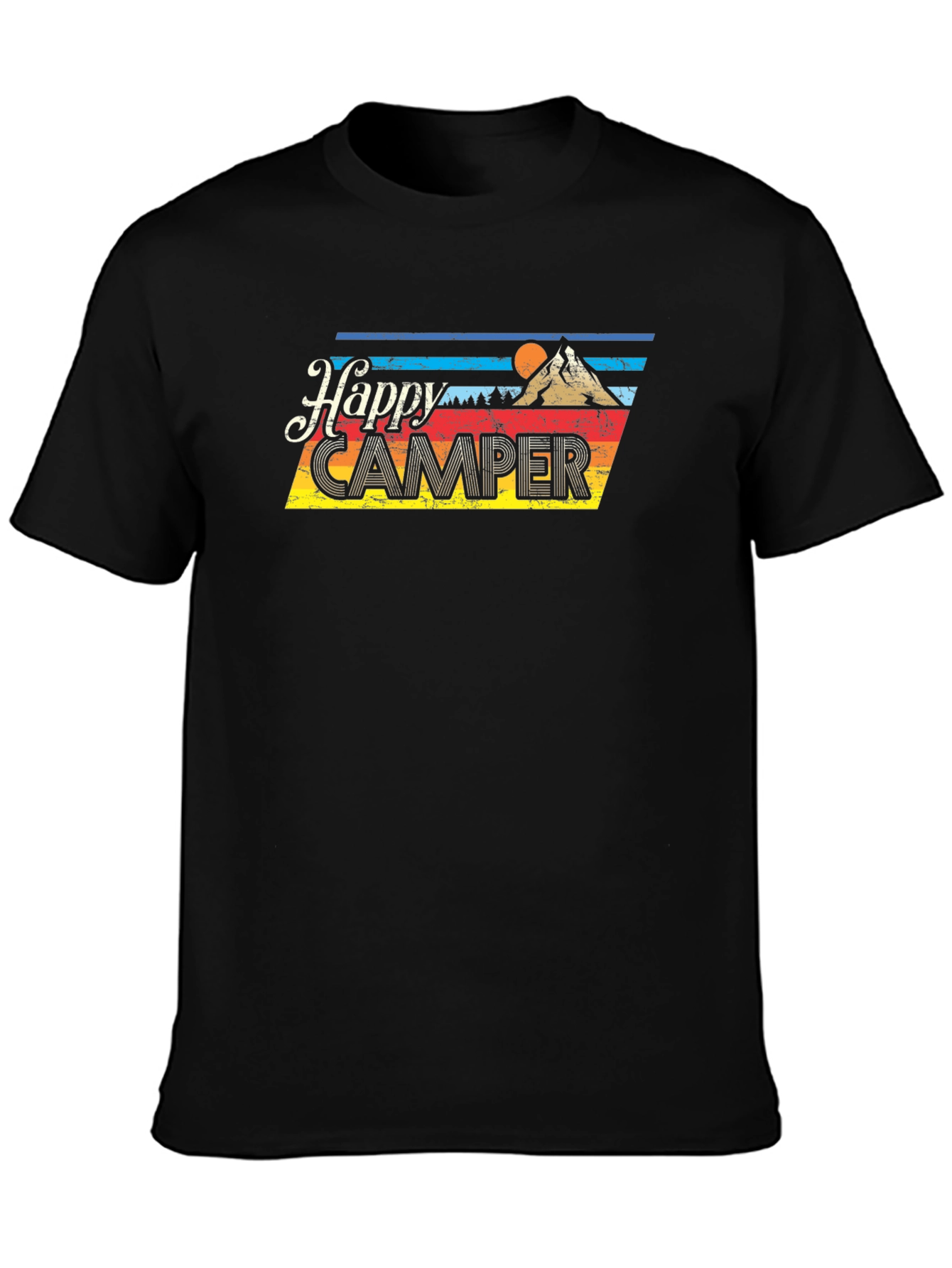 Happy Camper Retro Graphic T-Shirt - Black