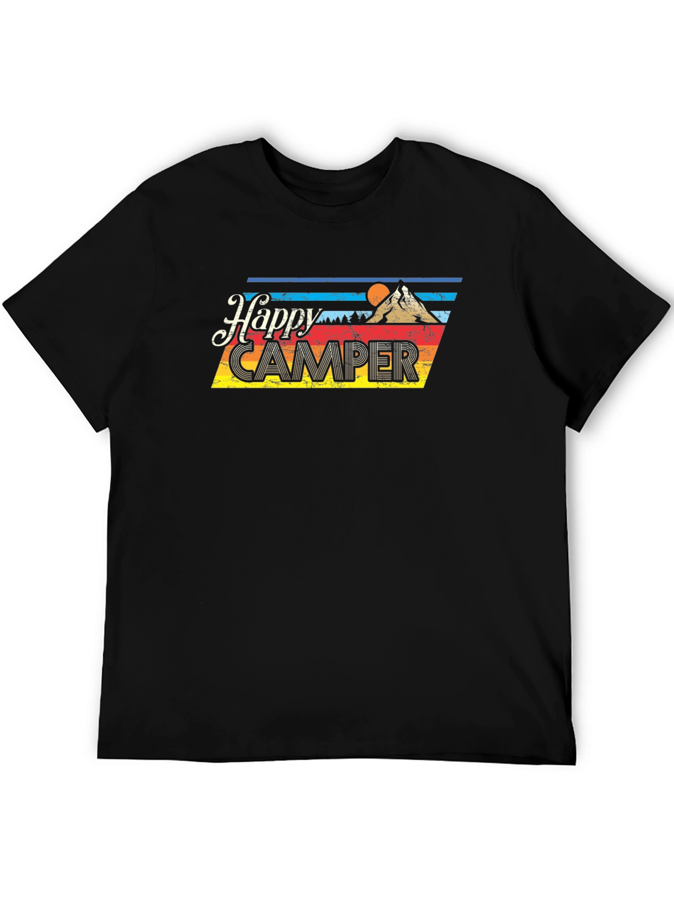 Happy Camper Retro Graphic T-Shirt - Black