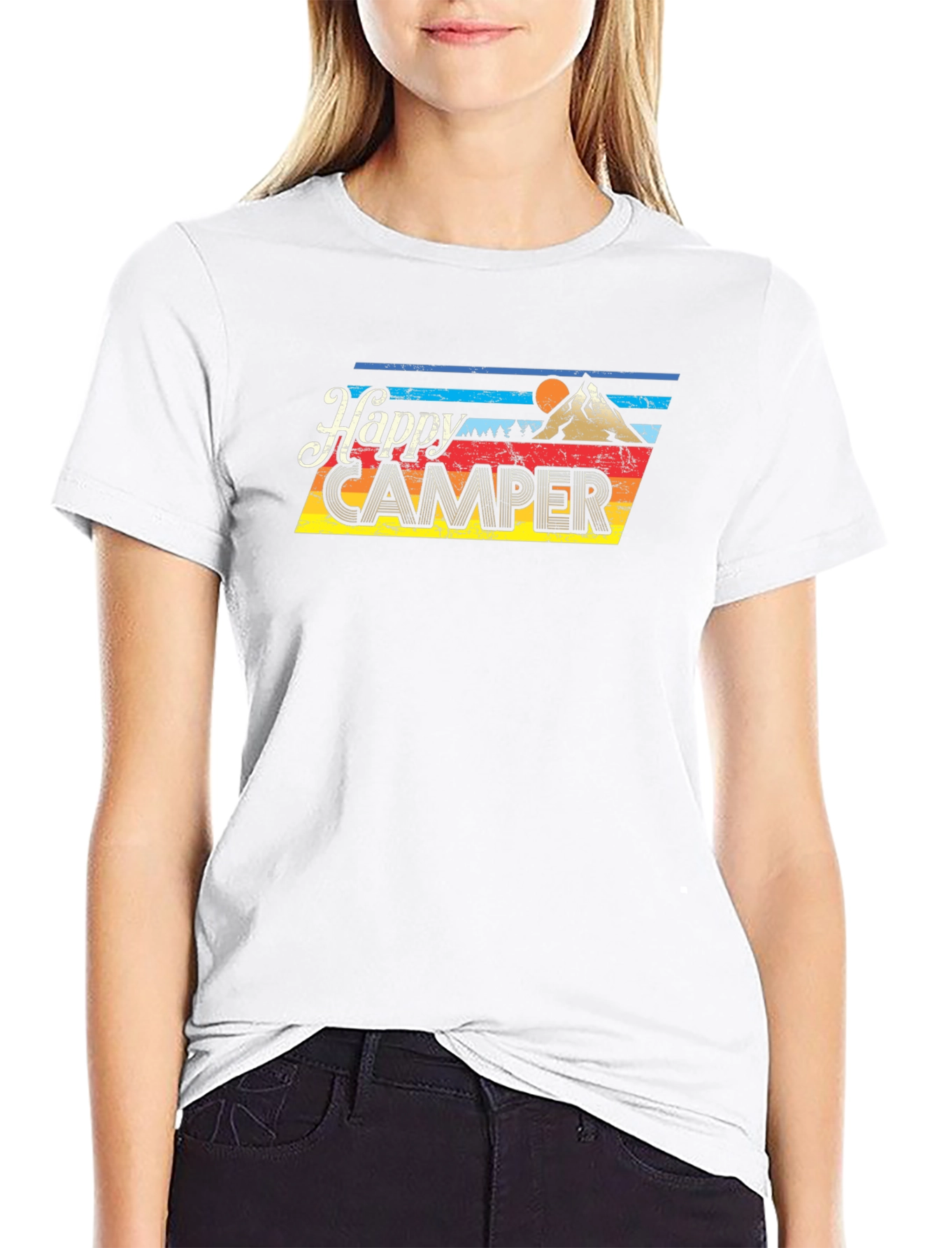 Happy Camper Retro Graphic T-Shirt - Black