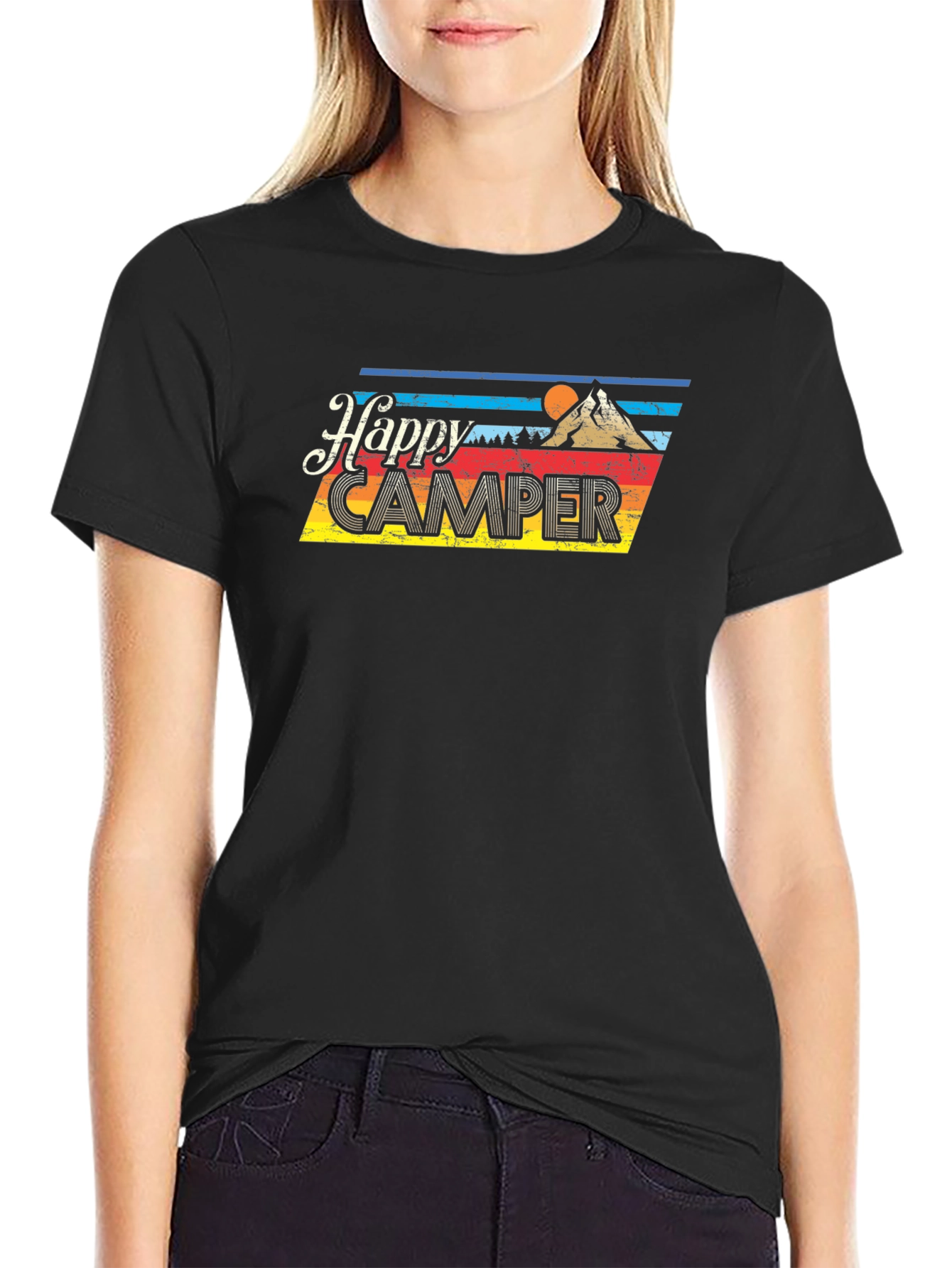 Happy Camper Retro Graphic T-Shirt - Black