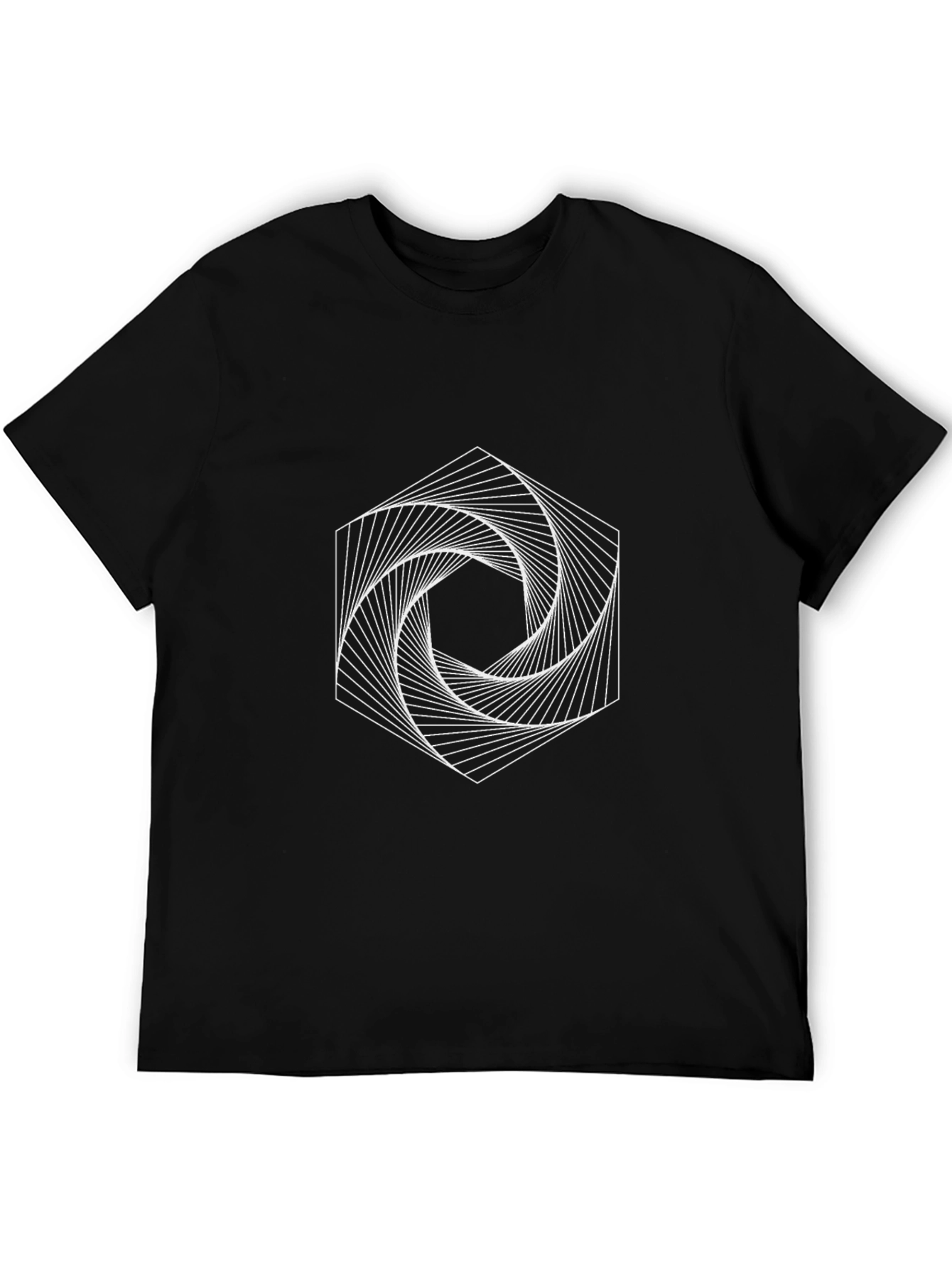 Geometric Spiral Graphic Tee - Modern Black T-Shirt