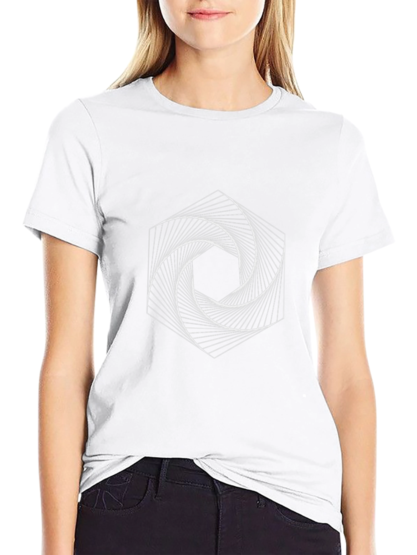 Geometric Spiral Graphic Tee - Modern Black T-Shirt