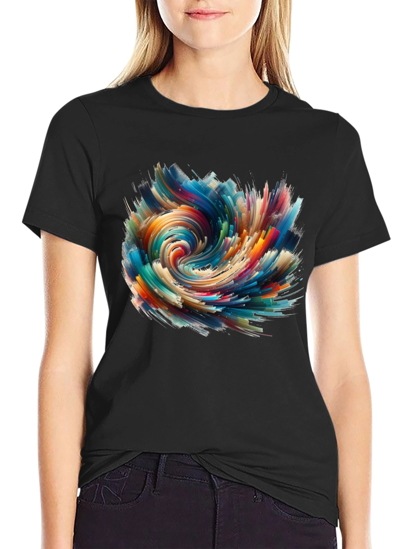 Abstract Swirl Graphic Black T-Shirt