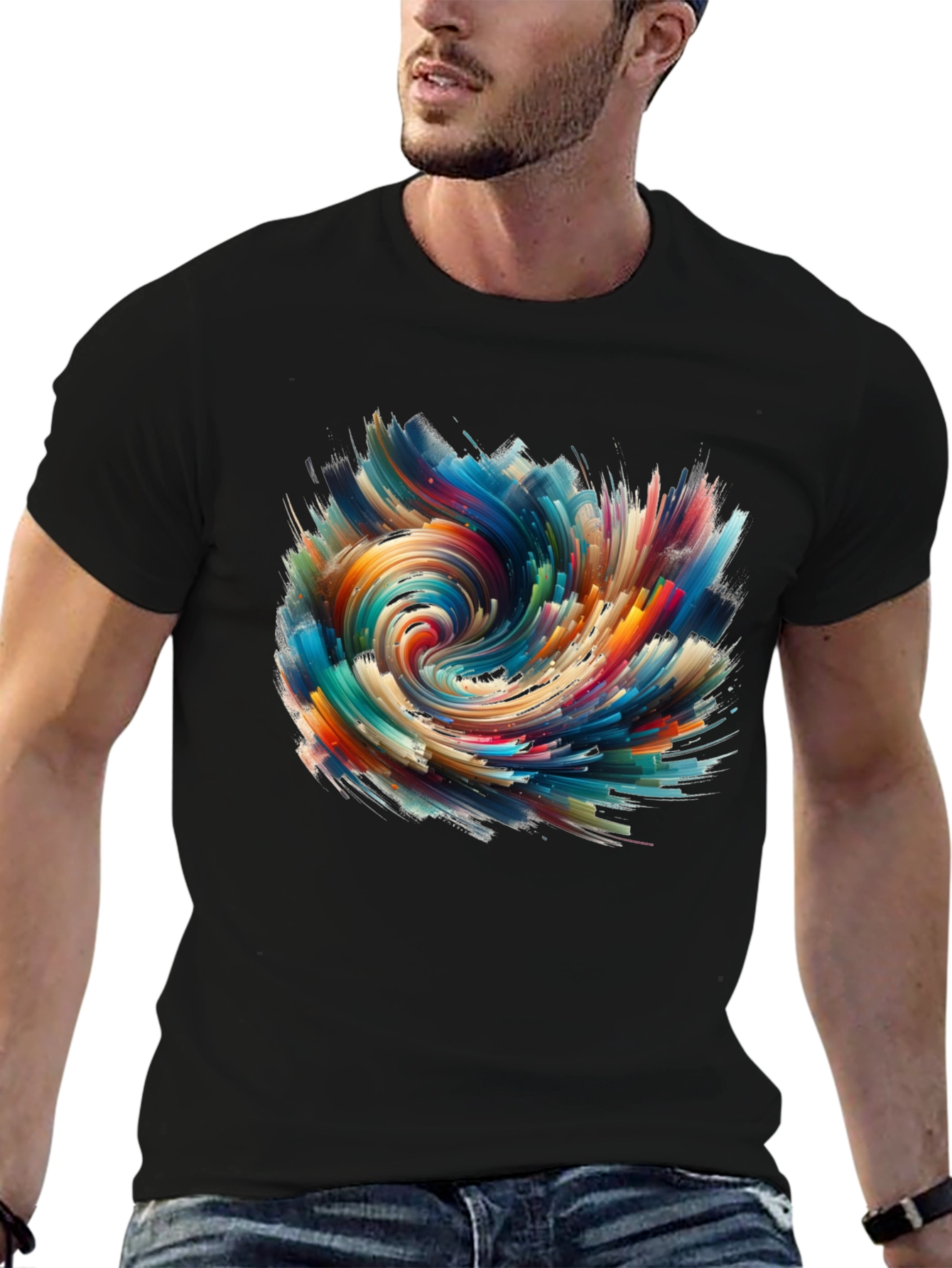 Abstract Swirl Graphic Black T-Shirt